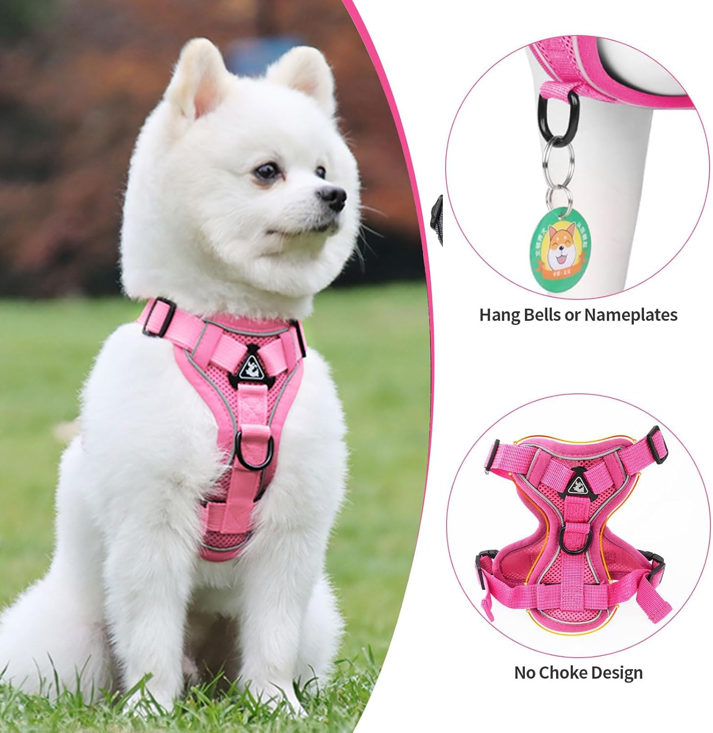 Cat Harness and Leash Set for Walking, Adjusted in 4 Directions Escape Proof Cat Harness Vest, Kitten Harness with Reflective Strip for Cats Kitten (Pink, M) image number 1