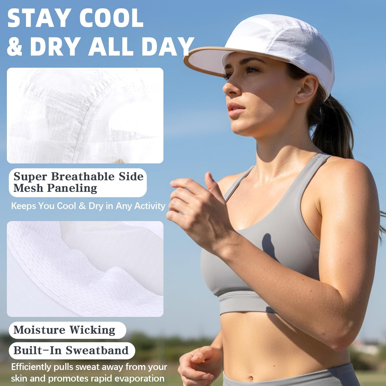 Supcomsta Running Hat for Men Women, Lightweight Quick Dry Running Cap Adjustable Breathable UPF50+ Sport Hat for Outdoor Running image number 3