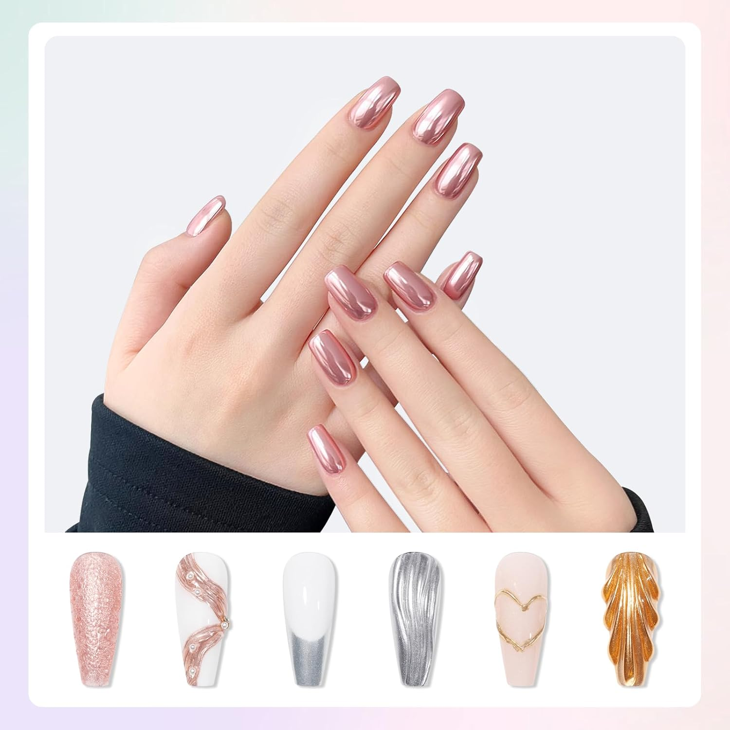 MIZHSE Chrome Nail Powder Wirh Applicators Gold Silver Mirror Effect 4 Colors Holographic Manicure Nail Art for Gel Nails Decoration Glitter Cromer Nail Powder for Home DIY Salon Use image number 1