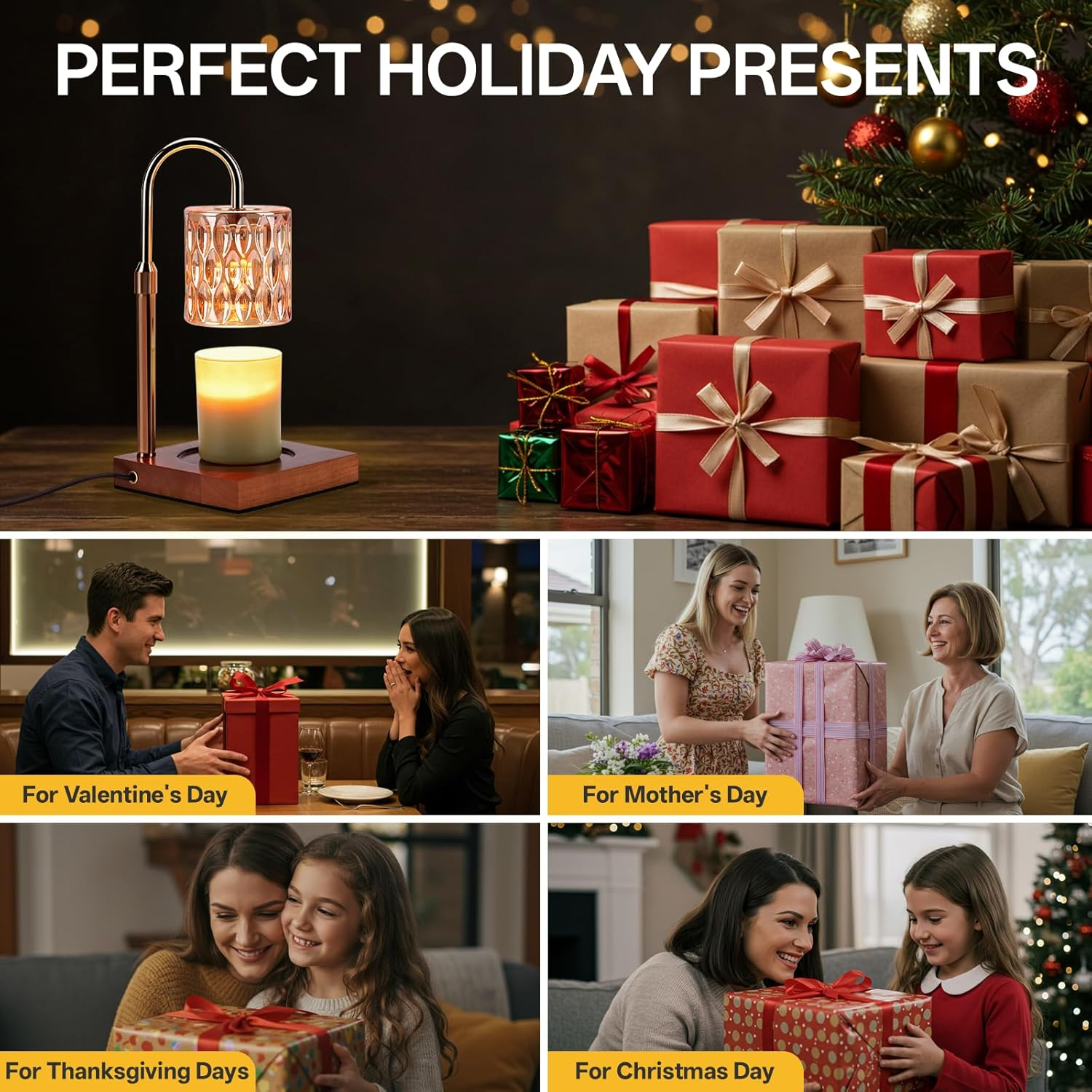 Aubeco Candle Warmer Lamp, Electric Wax Melt Table Lamps with Timer and Dimmer, Adjustable Height, with 2 Bulbs, for Scented Jar Candles, Home Decor image number 1