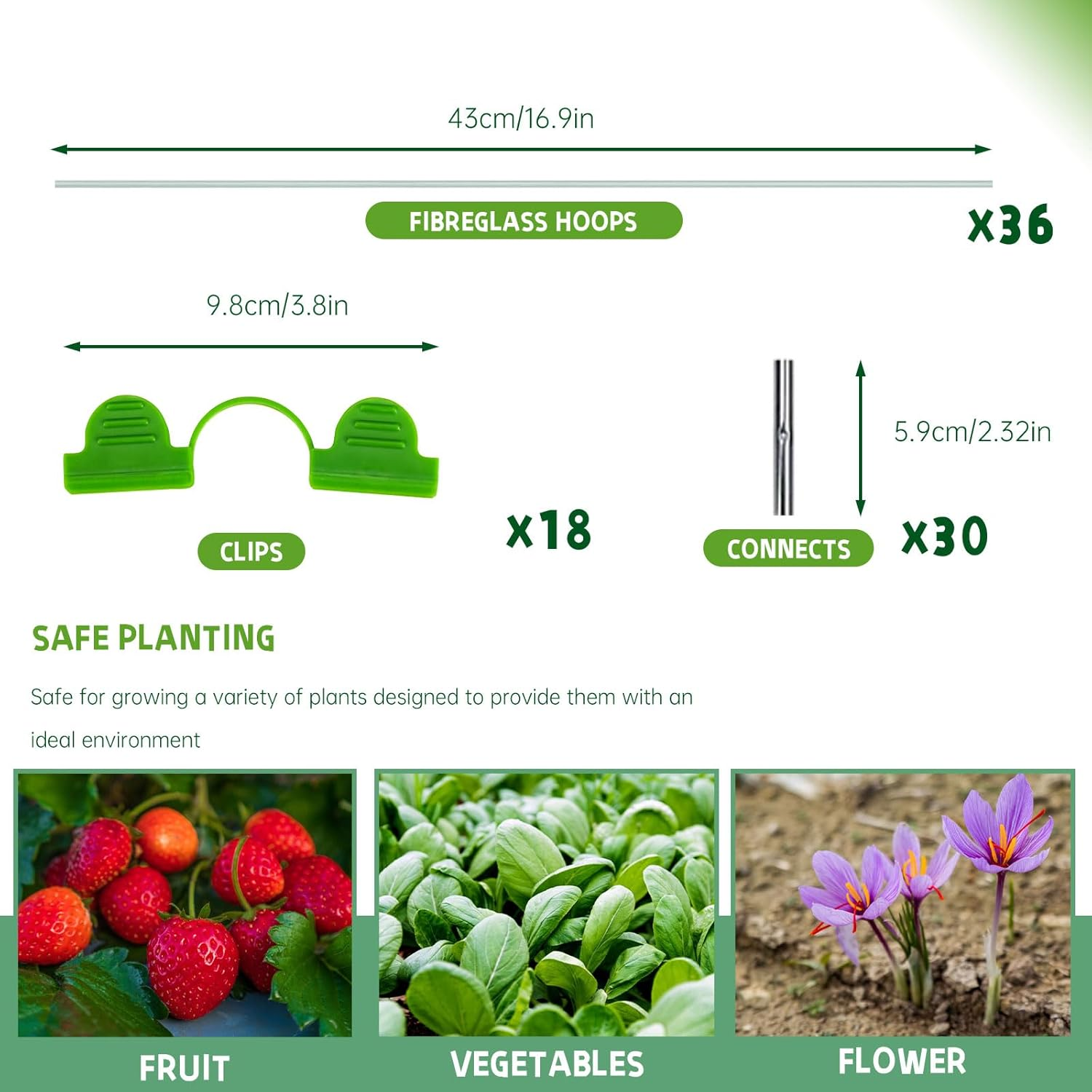 36Pcs Garden Hoops for Raised Beds, Hoops for Garden Netting, Garden Netting with Hoops for Row Cover image number 2