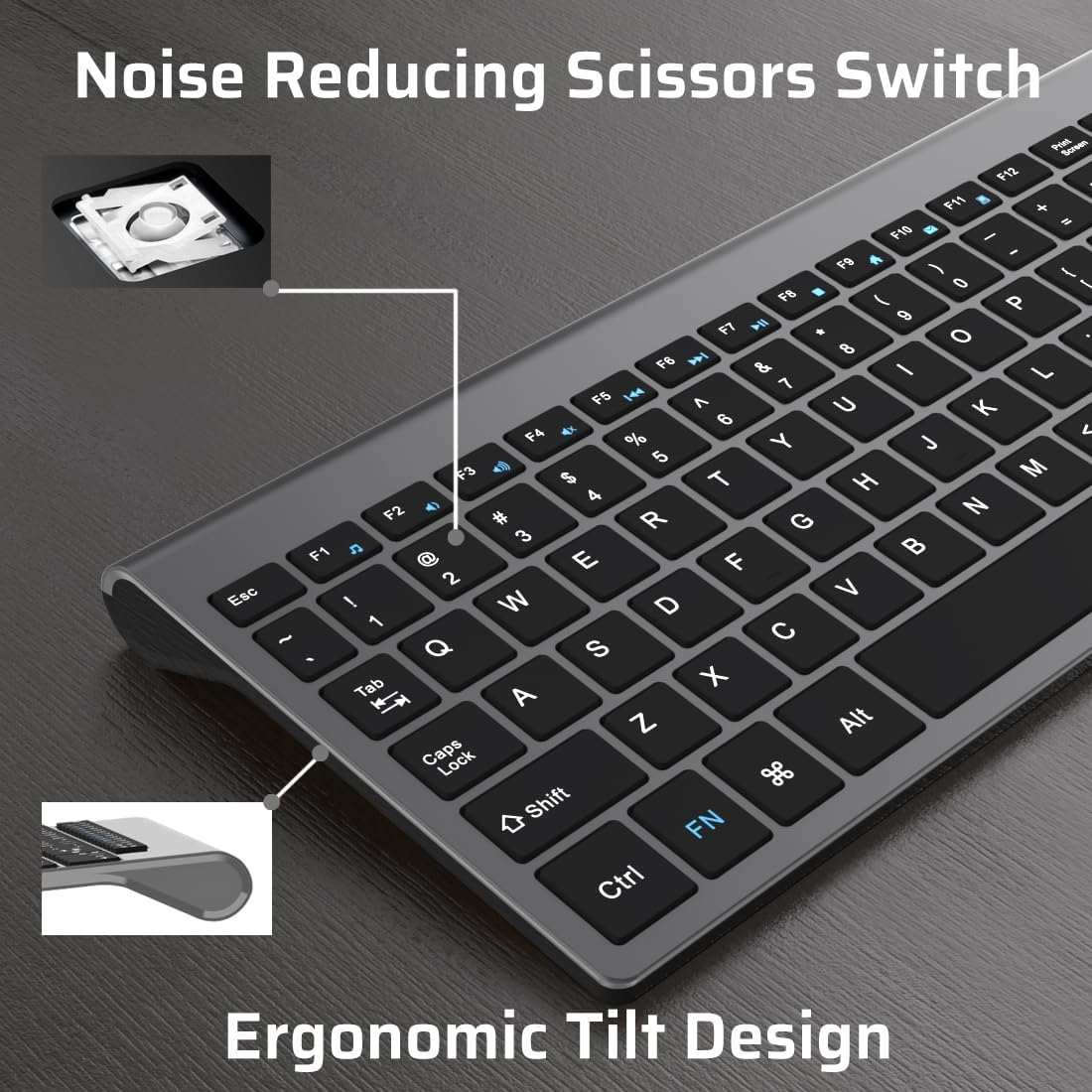 Wireless Keyboard and Mouse Combo Slim Wireless Keyboard with Numpad and Ergonomic 2400 DPI Mouse for Mac Windows image number 2