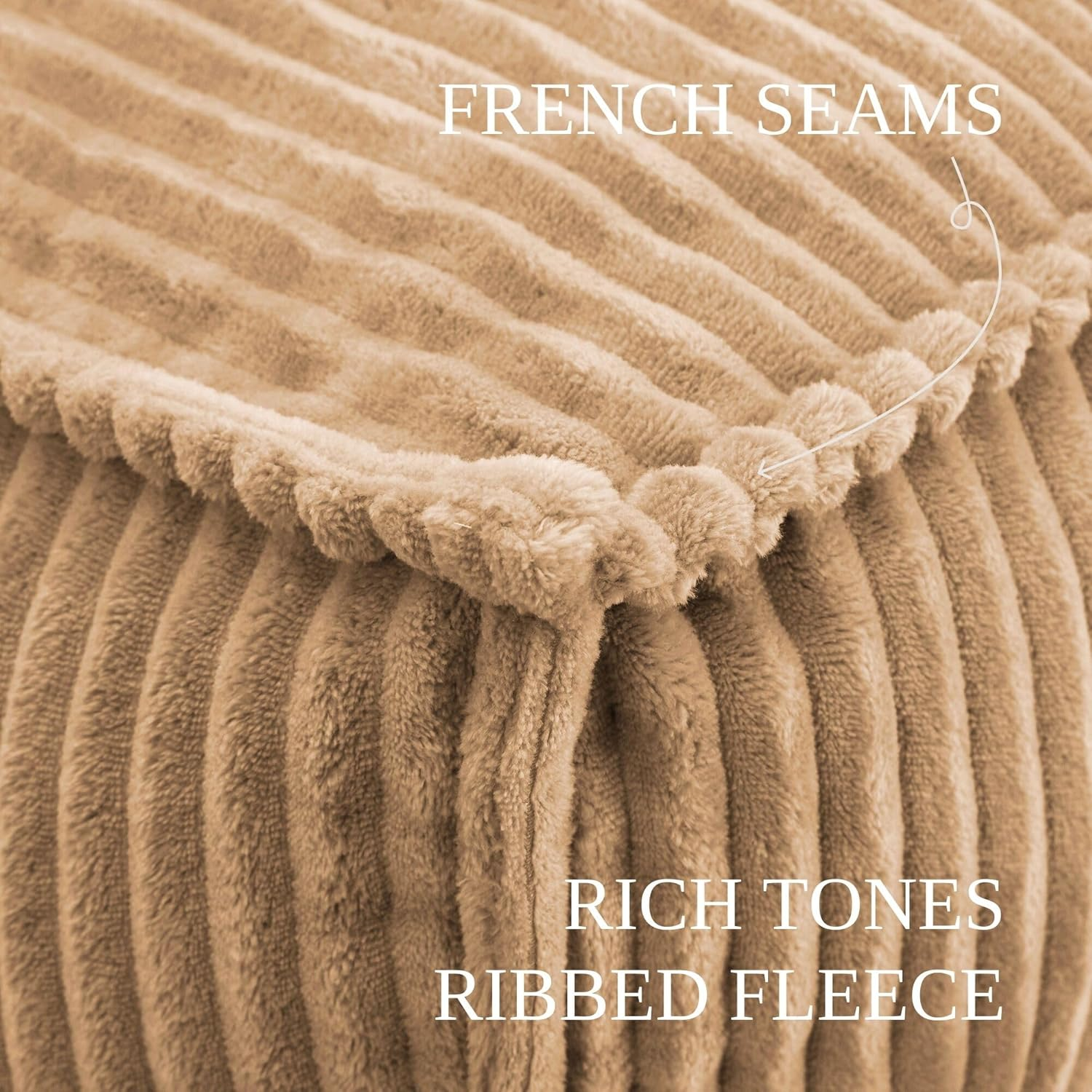 Cadence & Co. Wilde Ribbed Luxe Fleece Beanbag Lounge Cover Super Soft Luxury Soft Touch and an On-Trend Look (Cover Only &ndash; Beans Not Included) Size: 80X98X73Cm - Natural Fawn image number 4