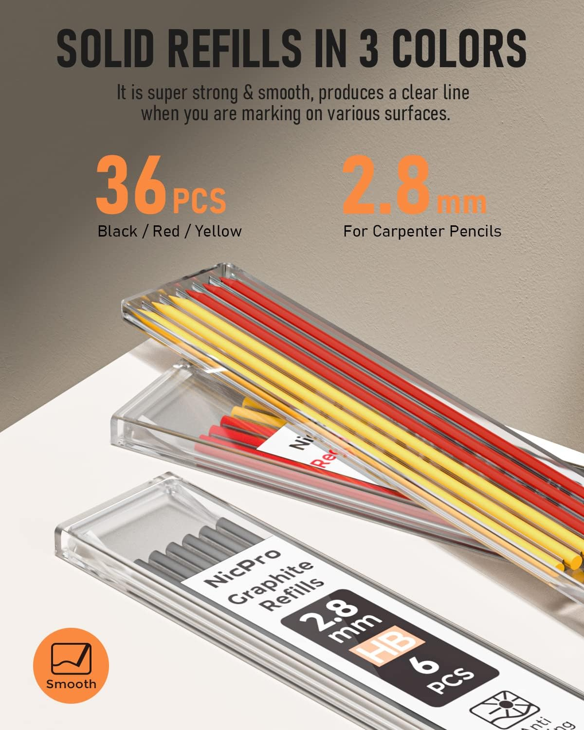 Nicpro 3 Pack Carpenter Pencil with Sharpener, Mechanical Carpenter Pencils with 39 Refills, Construction Pencil Heavy Duty Woodworking Pencils for Architect (Red, Black, Yellow)- with Case image number 4