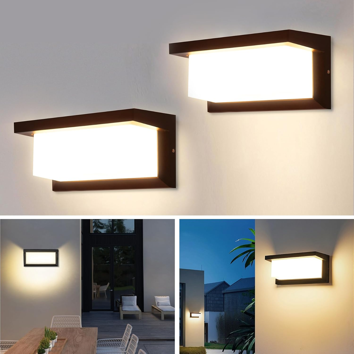 18 W Outdoor Wall Lamp 3000 K, IP66 Waterproof LED Rectangular Illumination for Balcony, Street, Garage, Patio, Corridor, Garden, 2 Pieces image number 4