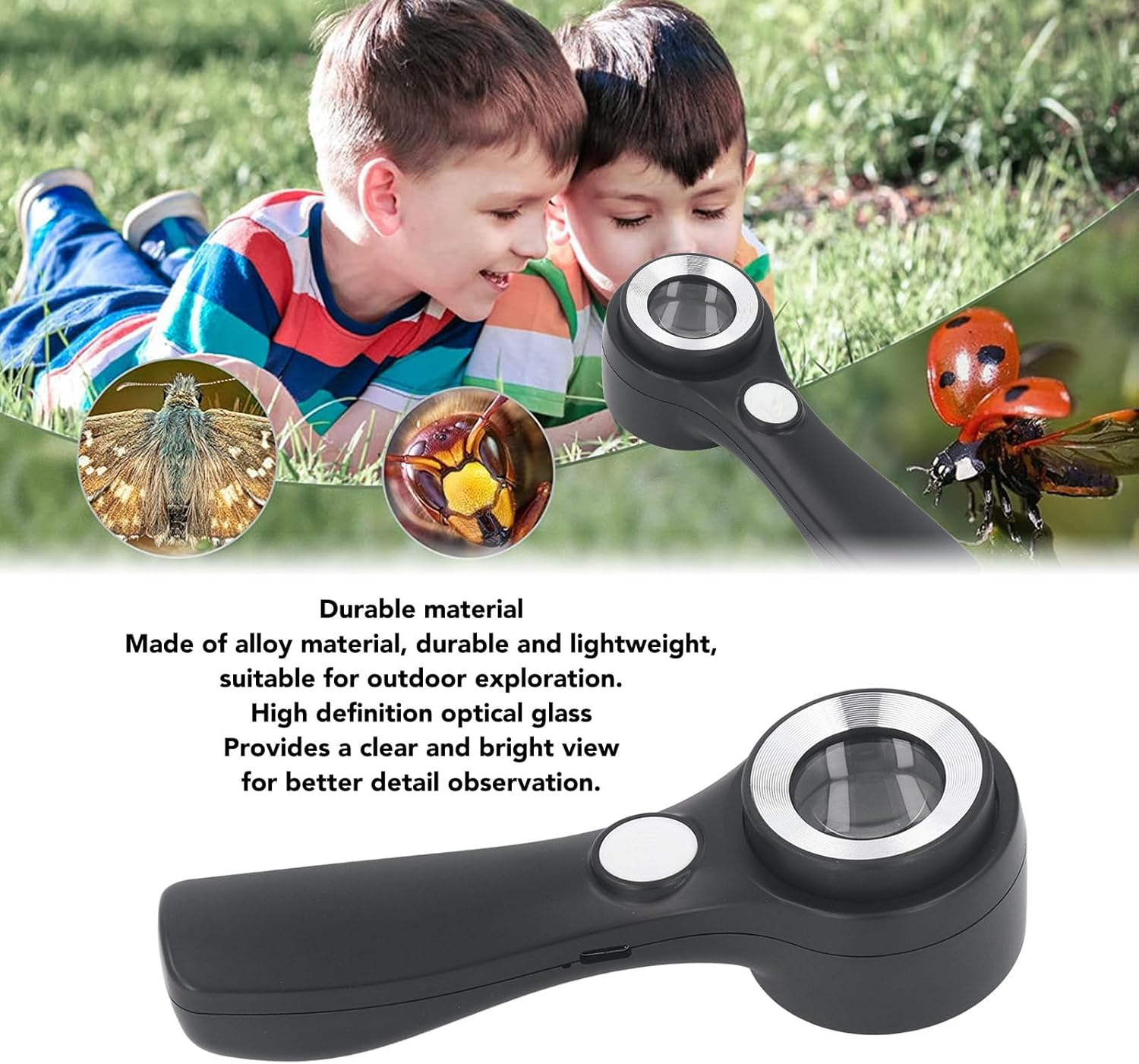 Magnifying Glass with Light, 60X Handheld Magnifying Glass, Illuminated Lighted Magnifier with Touch Switch, for Outdoor Exploration Observation image number 4
