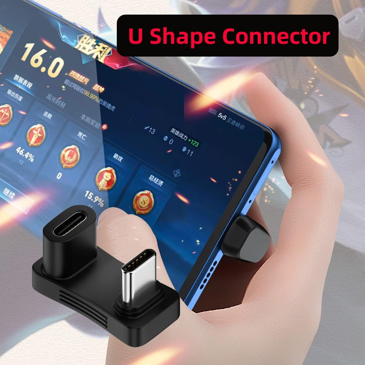 CY 10Gbps USB3.0 Type C Male to Female Power Data Video Adapter opposite U Shape Back Angled Compatible with Deck Phone Laptop image number 3
