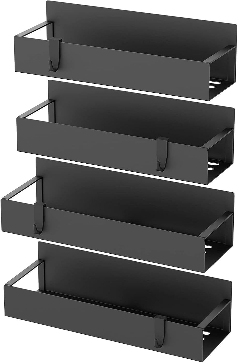 4 Pack Magnetic Spice Rack Organizer for Refrigerator, Magnetic Shelf for Refrigerator and Microwave Oven, Metal Fridge Organizers and Storage for Kitchen (Black) image number 4
