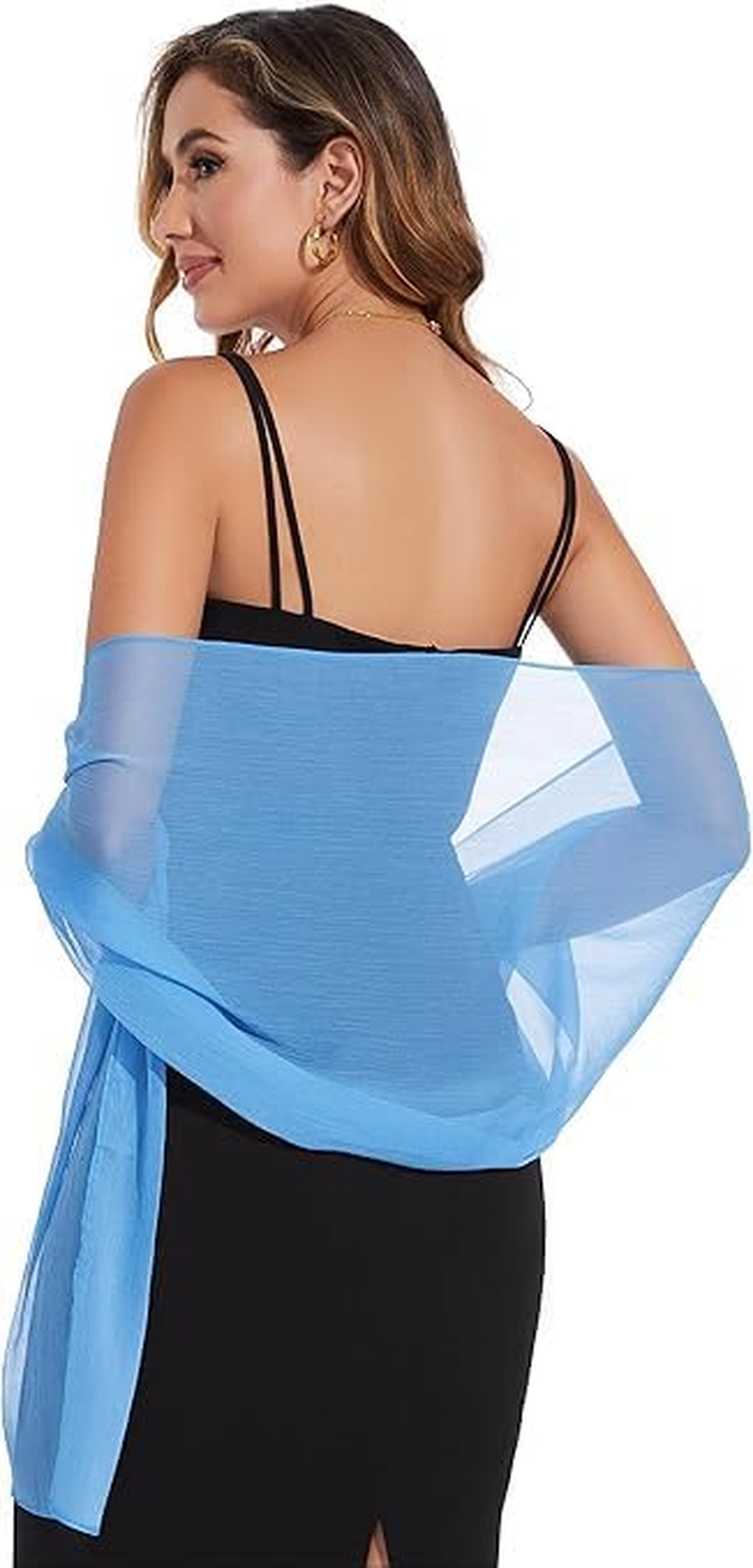 Women'S Shawl Scarves and Wraps for Evening Party Dresses Sheer Soft Silky Chiffon Wedding Bridal Scarf(Blue)7 * 200CM image number 3