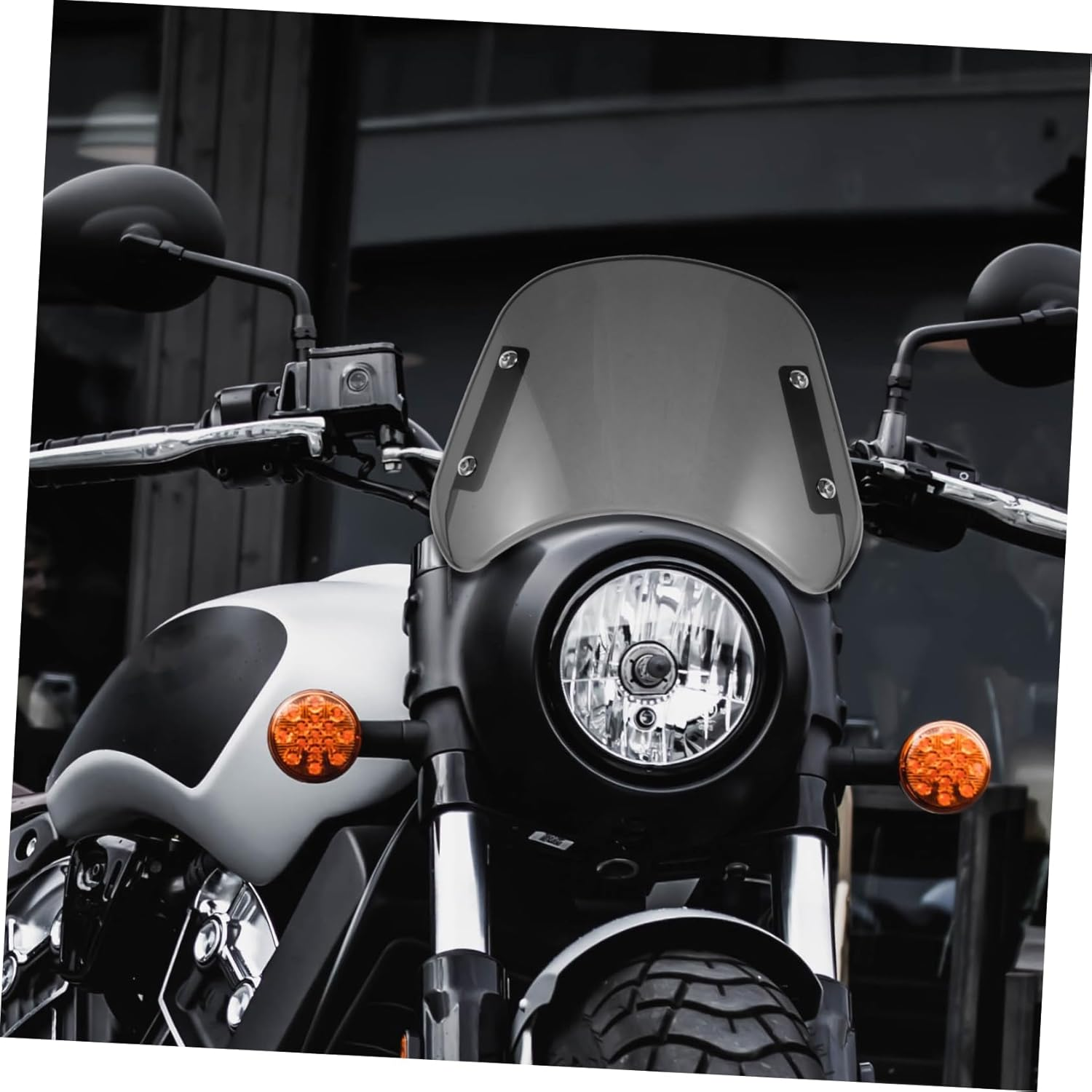GETAJGHSD Universal Motorcycle Windscreen 5-7 Inch Replacement Windshield Wind Deflector for Motorbike Smoke Tint Front Windshield Suitable for Cruiser Bikes image number 5