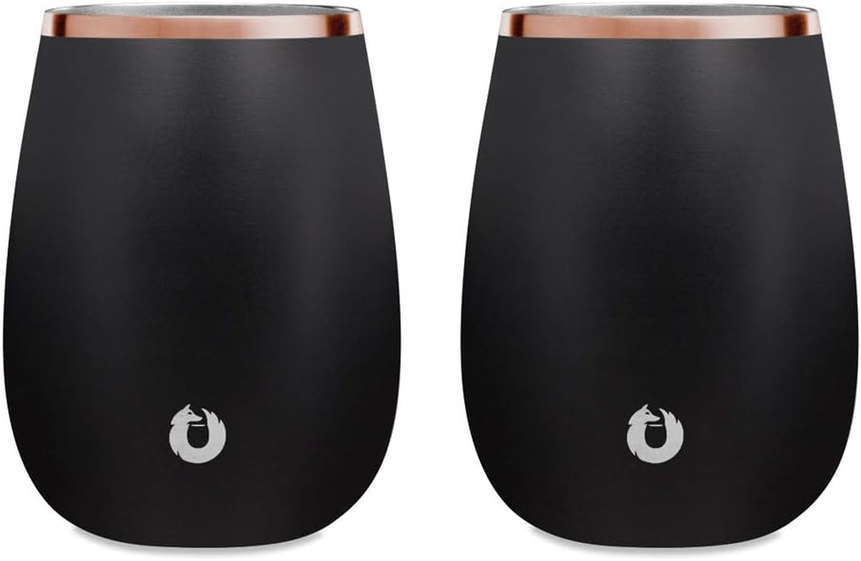 SNOWFOX Premium Vacuum Insulated Stainless Steel Grand Pinot Wine Glass -Set of 2 -Chilled Wine Stays Icy Cold -Stemless Cocktail Glasses -Elegant Home Entertaining -Classic Barware-13.5Oz -Black/Gold image number 3