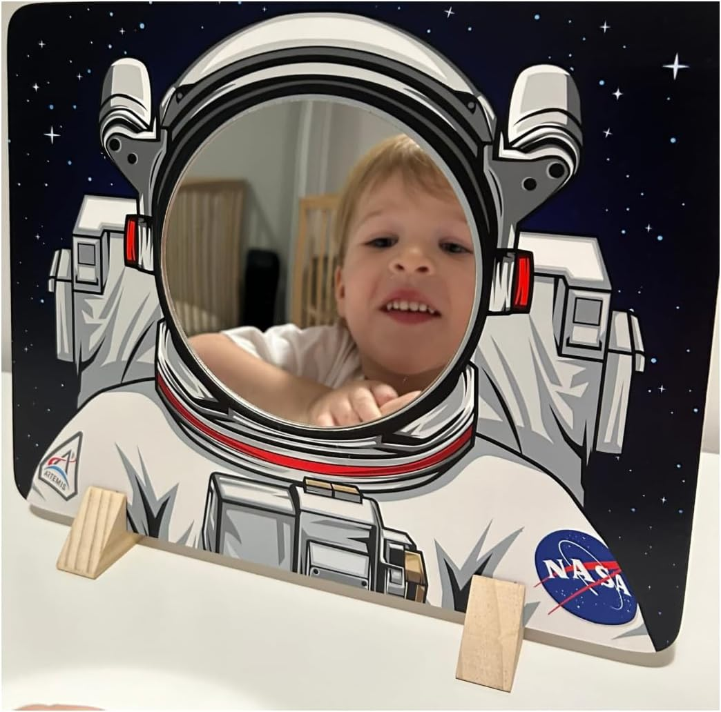 NASA Themed Astronaut Mirror for Kids &ndash; Space Toy & Room Decor with Shatterproof Mirror. STEM Play for Ages 1, 2, 3, 4, 5, 6, 7, 8, 9, 10. NASA & Artemis Logos. Imaginative Fun for Children. image number 3