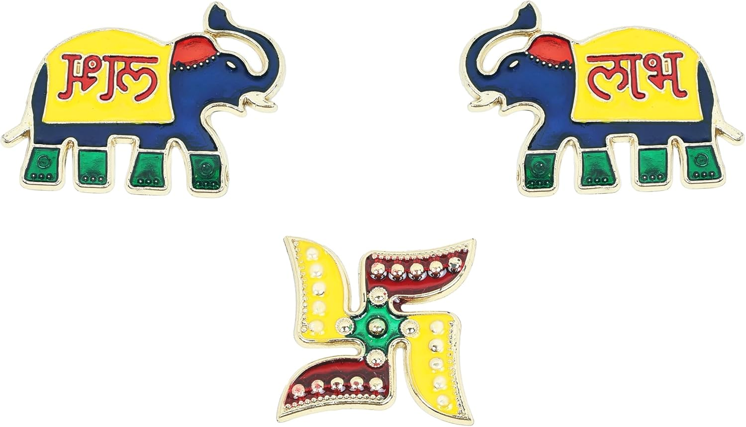 Elephant Diwali Shubh Labh with Laxmi Charan Paduka Feet Pagala Diwali Door Rangoli Floor Decorations Table Decoration Studded Stones Sequins Traditional Festive Home Door Floor D&eacute;cor