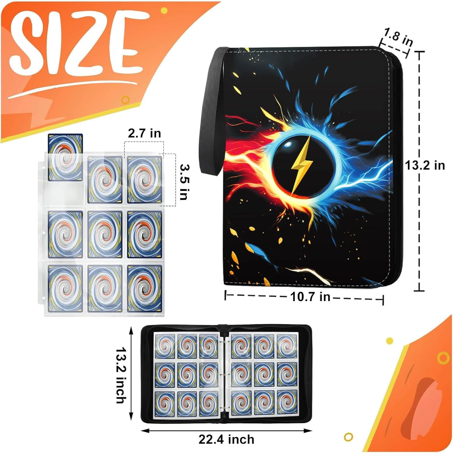 900 Pockets Card Binder Album - Card Holderwith 50 Removable Sleeves for Standard Size Cards 4 Pocket TCG Trading Card Binder Display Storage Carrying Case image number 2