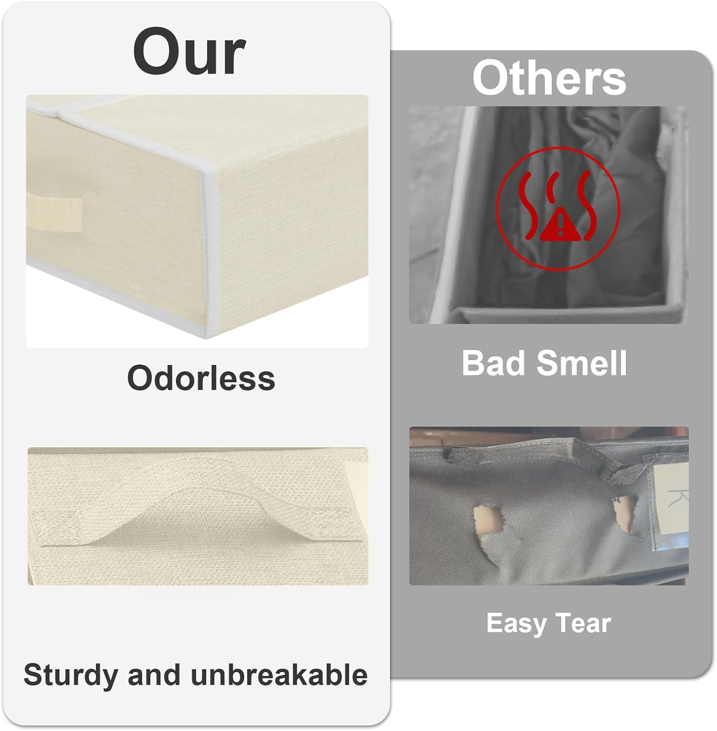 2 Pack Bed Sheet Organiser Storage, Foldable Linen Storage Box with Handles and Labels for Bedding & Linen(Queen and King Size), Bedsheet Organiser with Window for Sheets, Duvet Cover, Beige