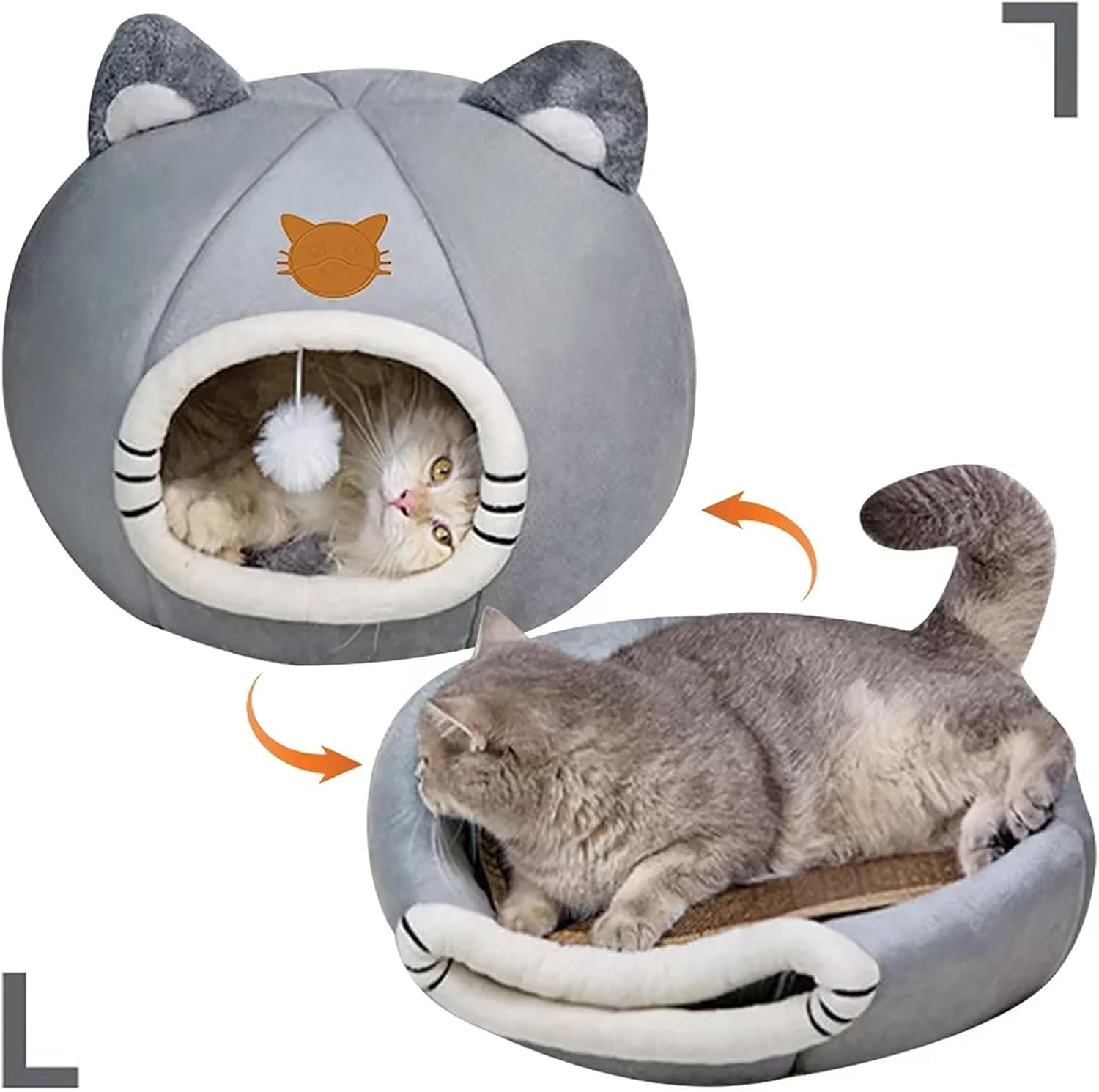SHINGONE Removable Cat Bed 36X36X36CM for Indoor Cats Semi Closed Dog Cat Nest Snooze Cozy Sleeping Kennel Dog Beds Cat House for Cats Dog Kitten, L
