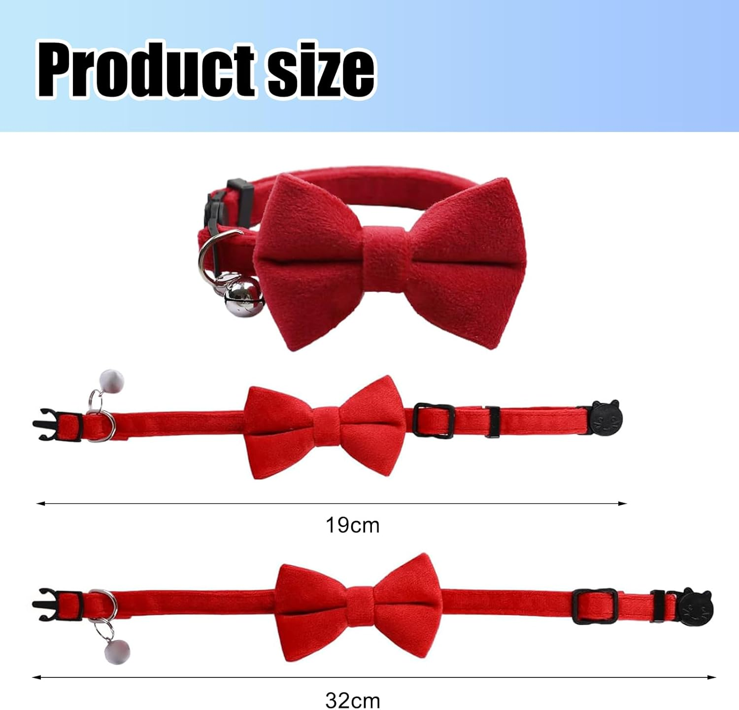 RTRTGS Pack of 2 Velvet Cat Collar with Bell and Bow Tie Adjustable for Small Puppies Safety Bow Tie Plain for Weddings Basic Colour Cat Bow Tie image number 3