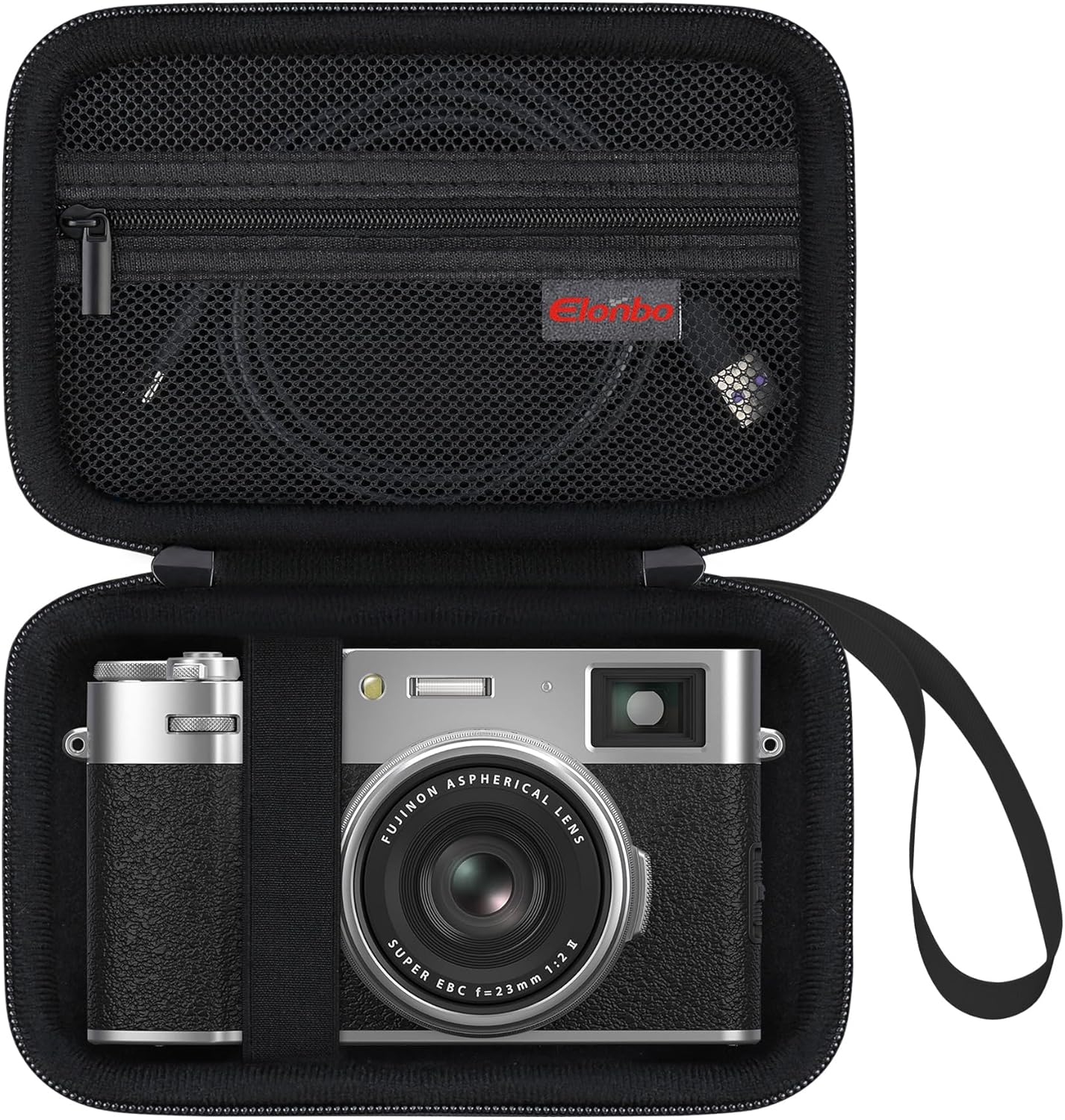 Elonbo Carrying Case for Fujifilm X100V/ X100VI/ X100F/ X100S Digital Camera, Compact Digital Camera Travel Storage Bag, Extra Mesh Pocket Fits Charging Cables Battery SD Card and Accessories, Black