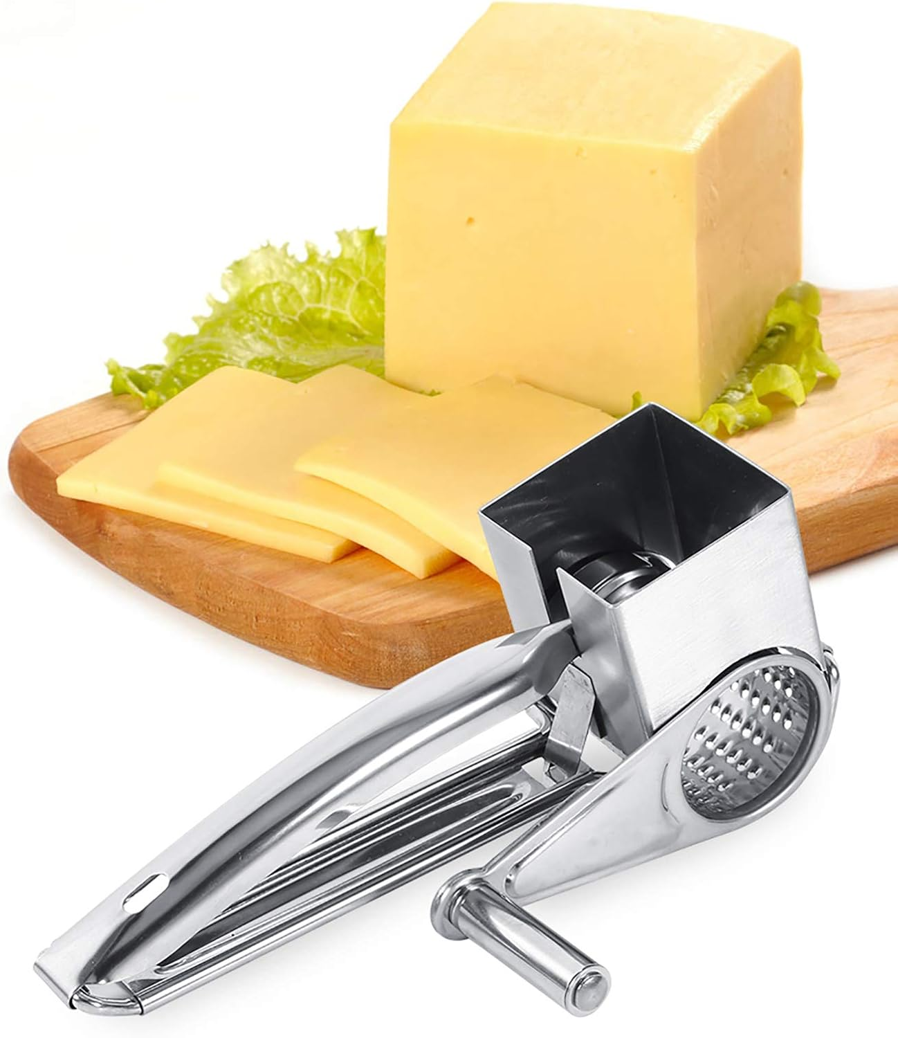 Multi Function Rotary Grater, Stainless Steel Rotary Cheese Grater, Hand Cranked Rotary Shredder for Kitchen Effortlessly Slicing and Shredding Cheese