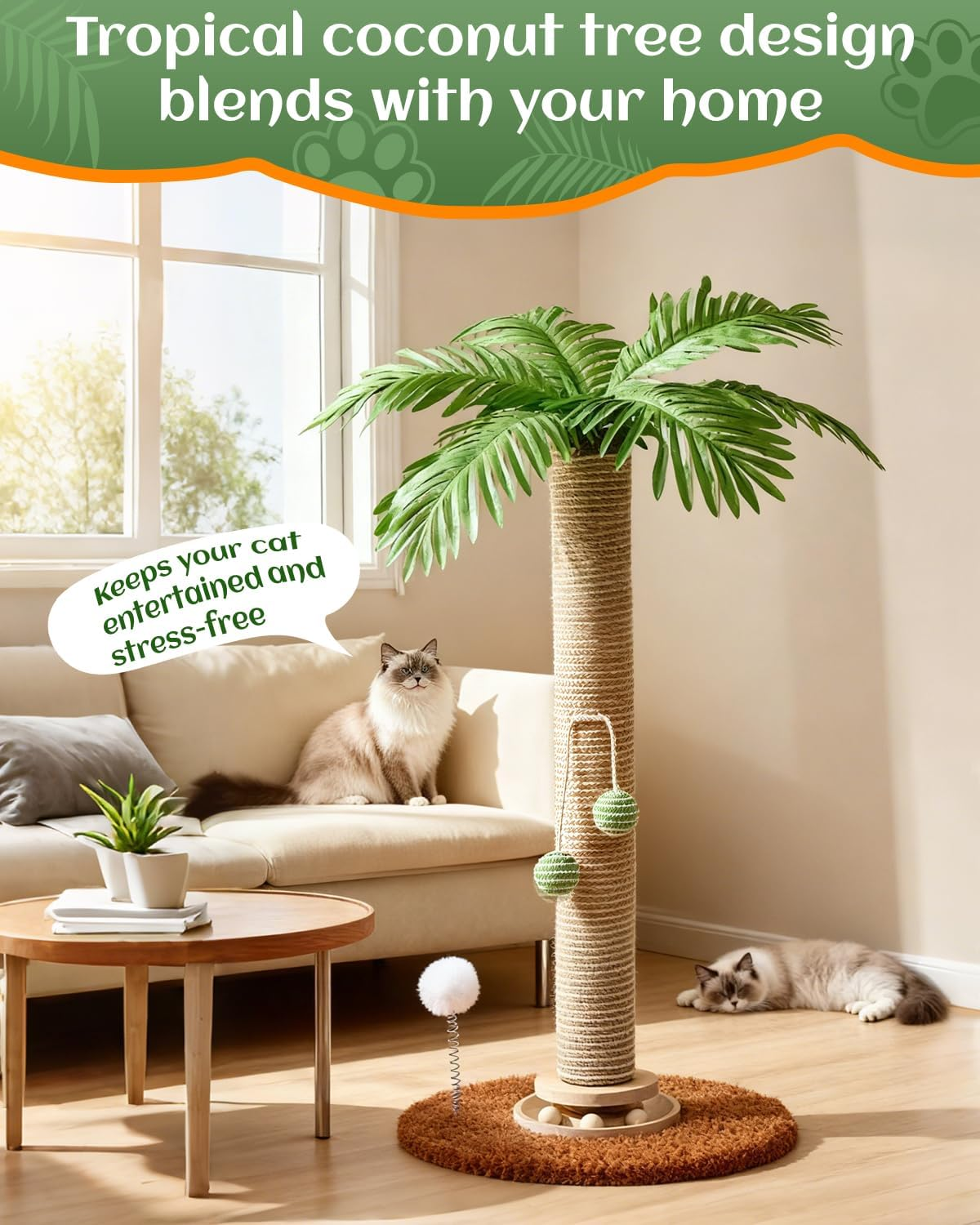 STORM HERO Cat Scratching Post - 70Cm Tall Cats Scratcher with 3 Cat Balls, Cats Climbing Tree Tower with Stable Base,Sisal Rope Kitten Scratch with Interactive Hanging Ball for Small Medium Large Cat image number 4