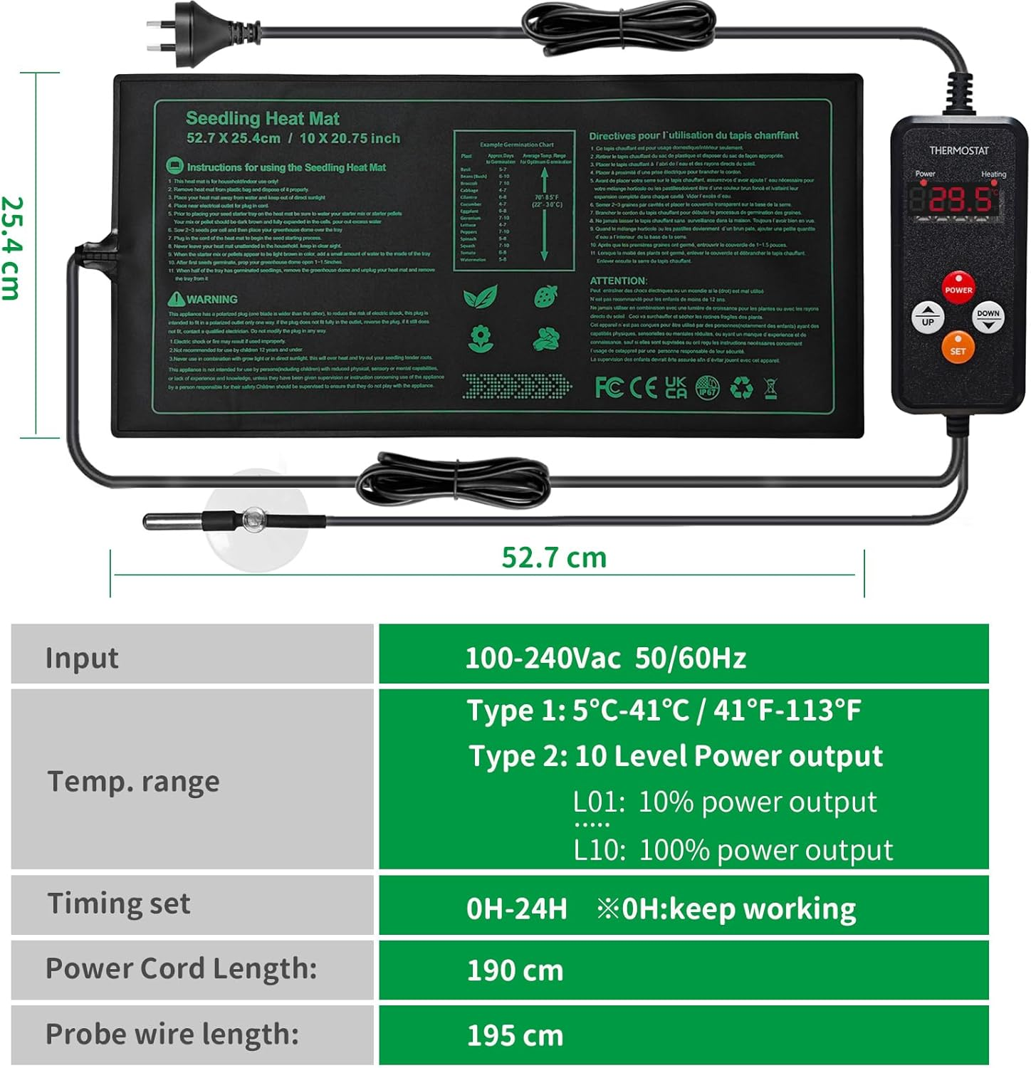 Seedling Heat Mat and Thermostat Controller Combo Set AU Plug for Seed Germination Plant Propagation Warm Hydroponic Heating Pad 52 X 25Cm image number 2