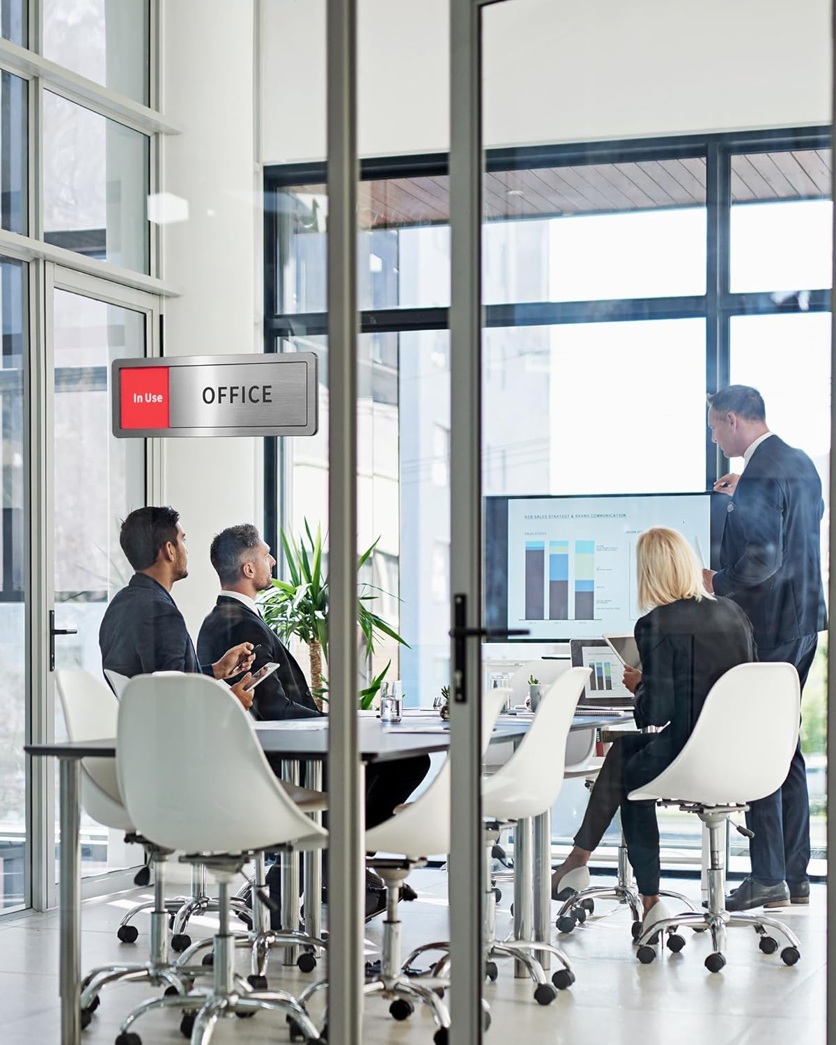 Meeting Room Sliding Door Signs Do Not Disturb, in Use/Available Slider Sign for Home Office Conference Vacant Occupied Privacy Slide Door Sign，Brushed Silver image number 3