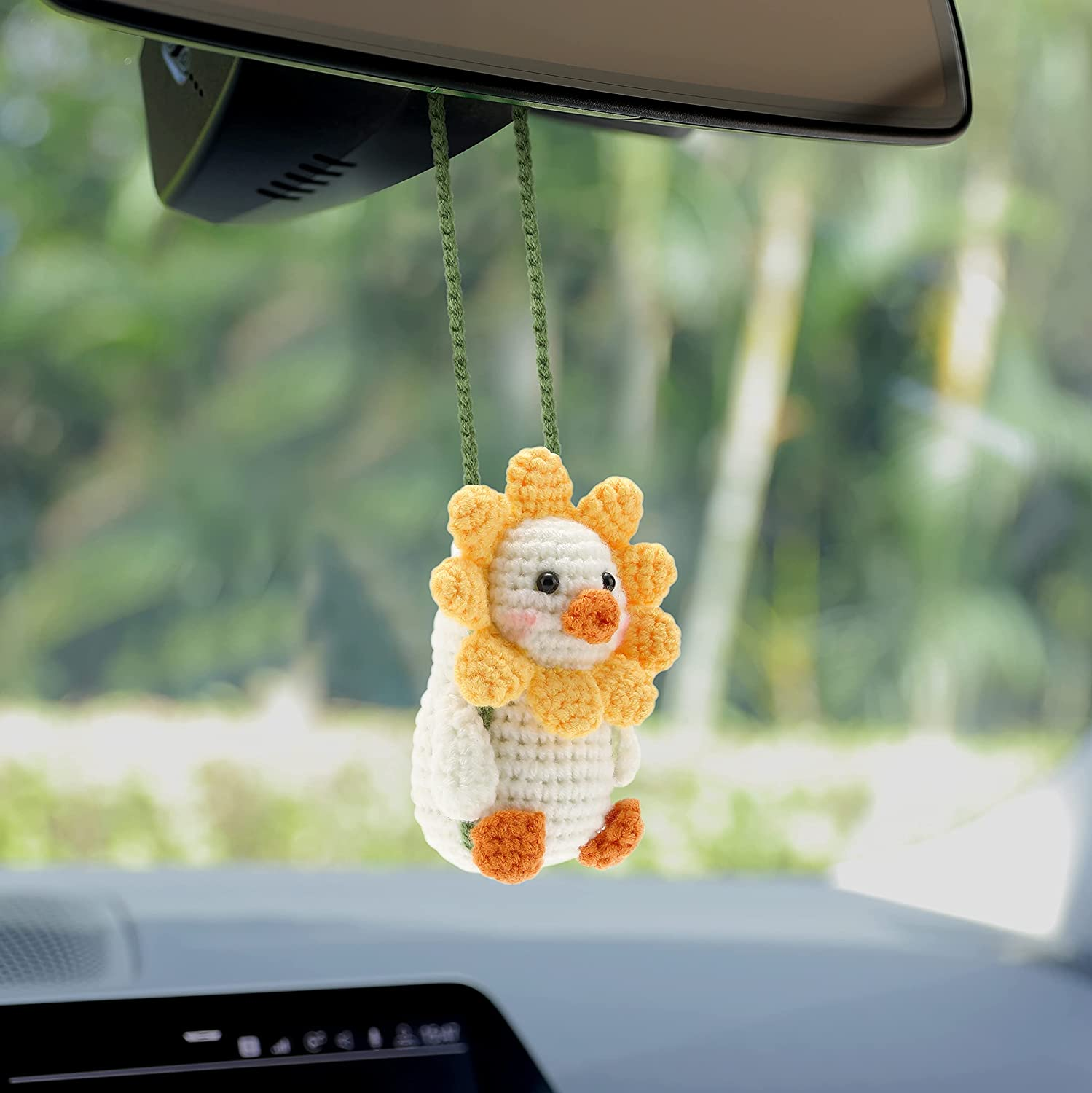 Crocheted Cute Swing Duck Rearview Mirror Hanging Ornament, Pendant for Car Interior Decor, Lucky Accessories (Handmade)
