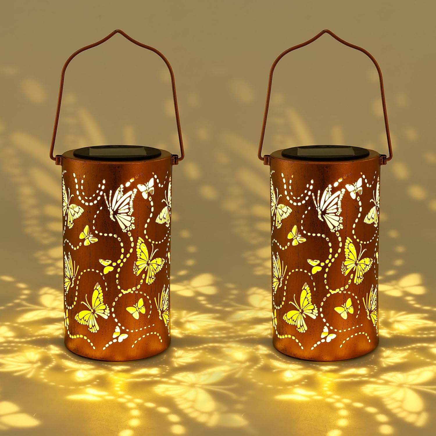 2Pcs Solar Lanterns, Outdoor Waterproof Hanging Solar Lights, Butterfly Hanging Lights, Birthday Gifts for Women Mom Grandma, Butterfly Garden Lanterns for Garden Yard Patio Porch (Style1)