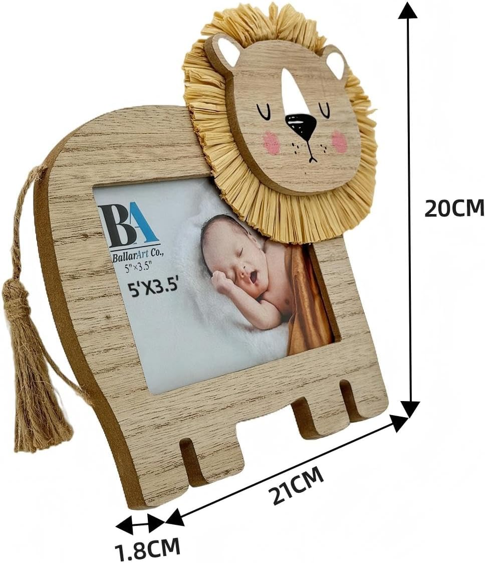 Ballarart CO Baby Photo Frame - Cute Lion Baby Picture Frame, Personalized Newborns Baby Shower Birthday Gift with 5X3.5" Picture Slot, Nursery Wall Decor image number 2