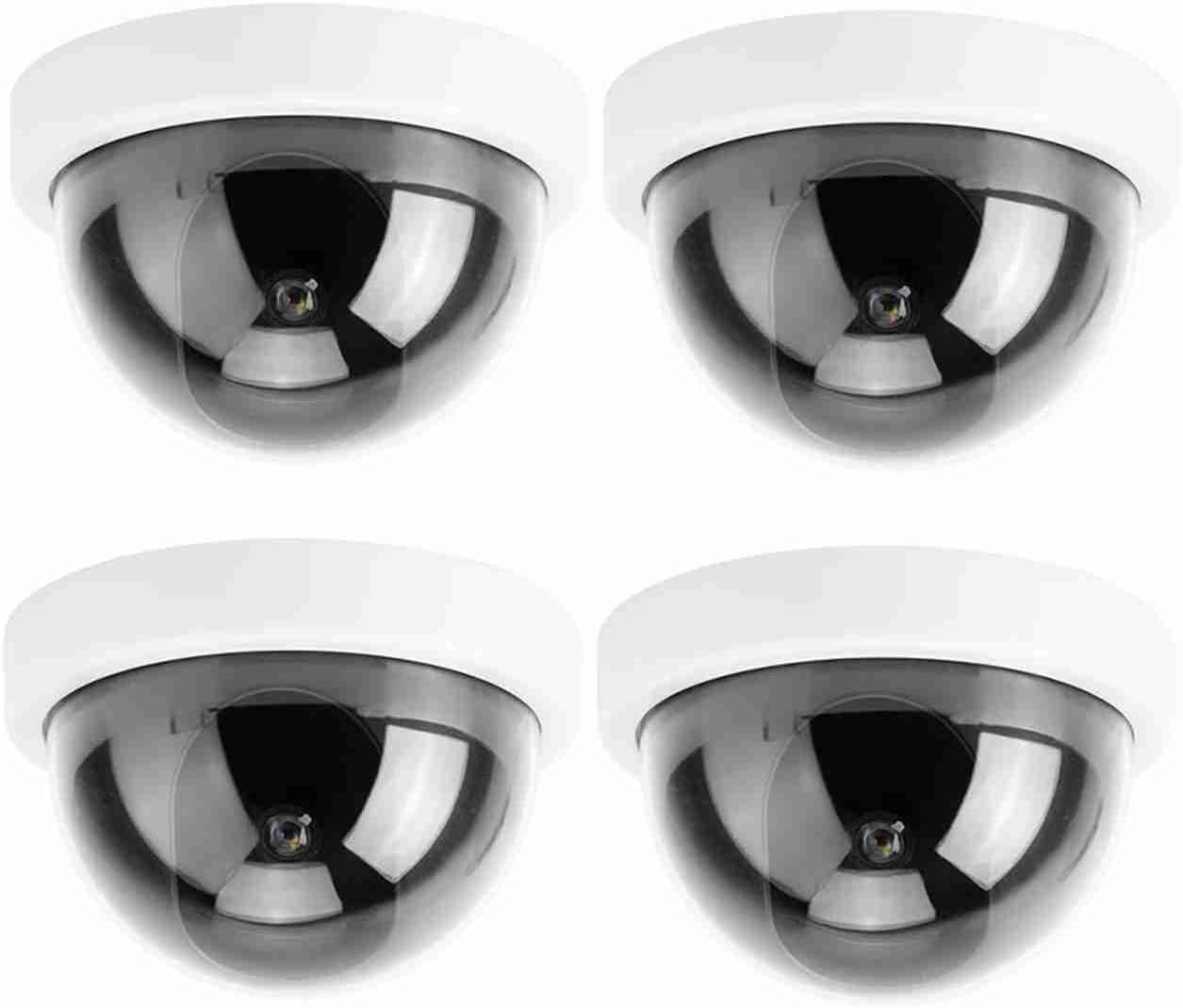 4Pcs Dome Simulation Camera, CCTV Dummy Security Camera, with Flashing Led Light, Realistic Shape for Home Hotel Supermarket Office Security (White) - Black image number 2