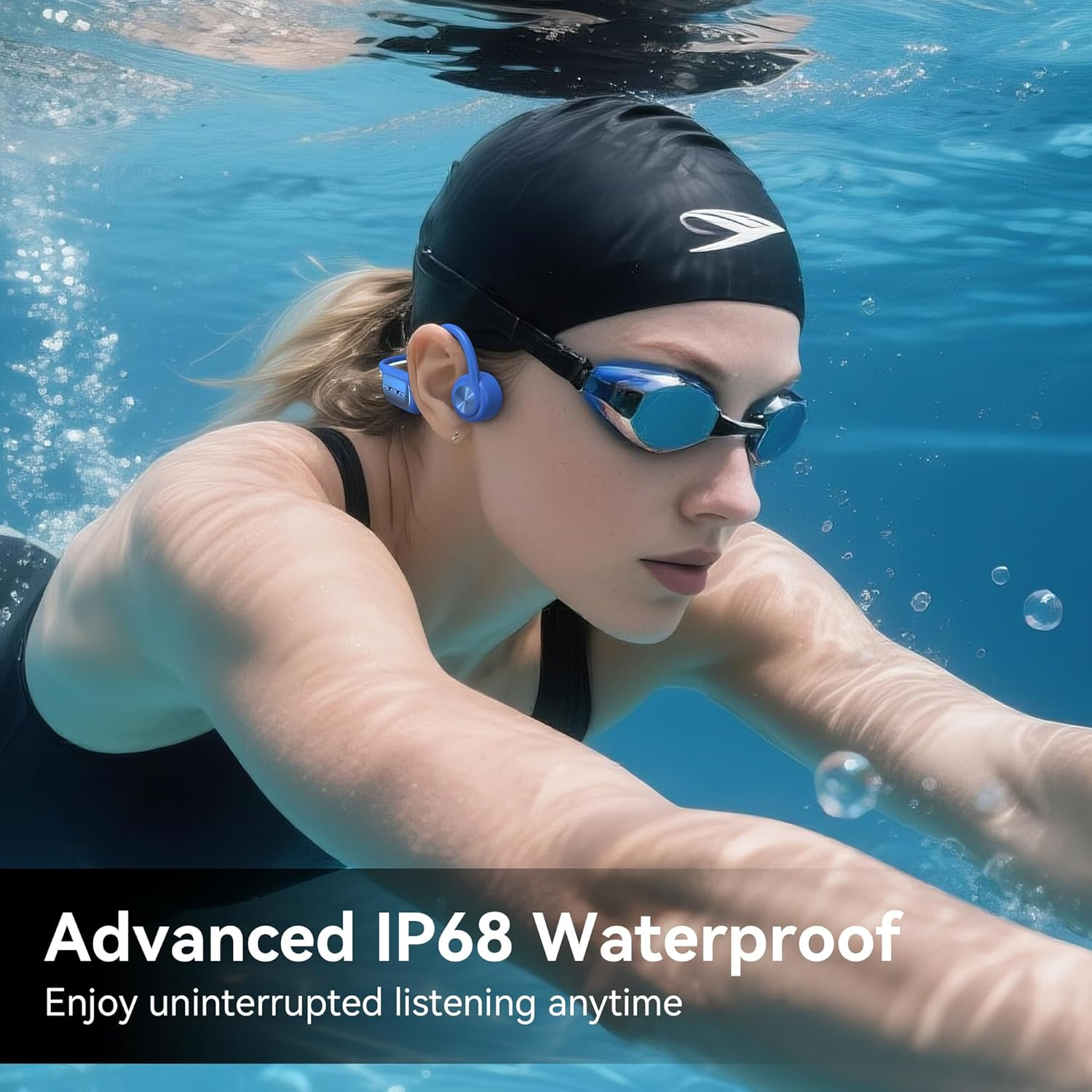 Bone Conduction Headphones-Ip68 Swimming Headphones,Bone Conduction Earbuds with MP3 Mode 32GB Memory up to 8 Hours Playtime Bluetooth 5.3 Running Headphones Secure Fit for Underwater (Light Blue)