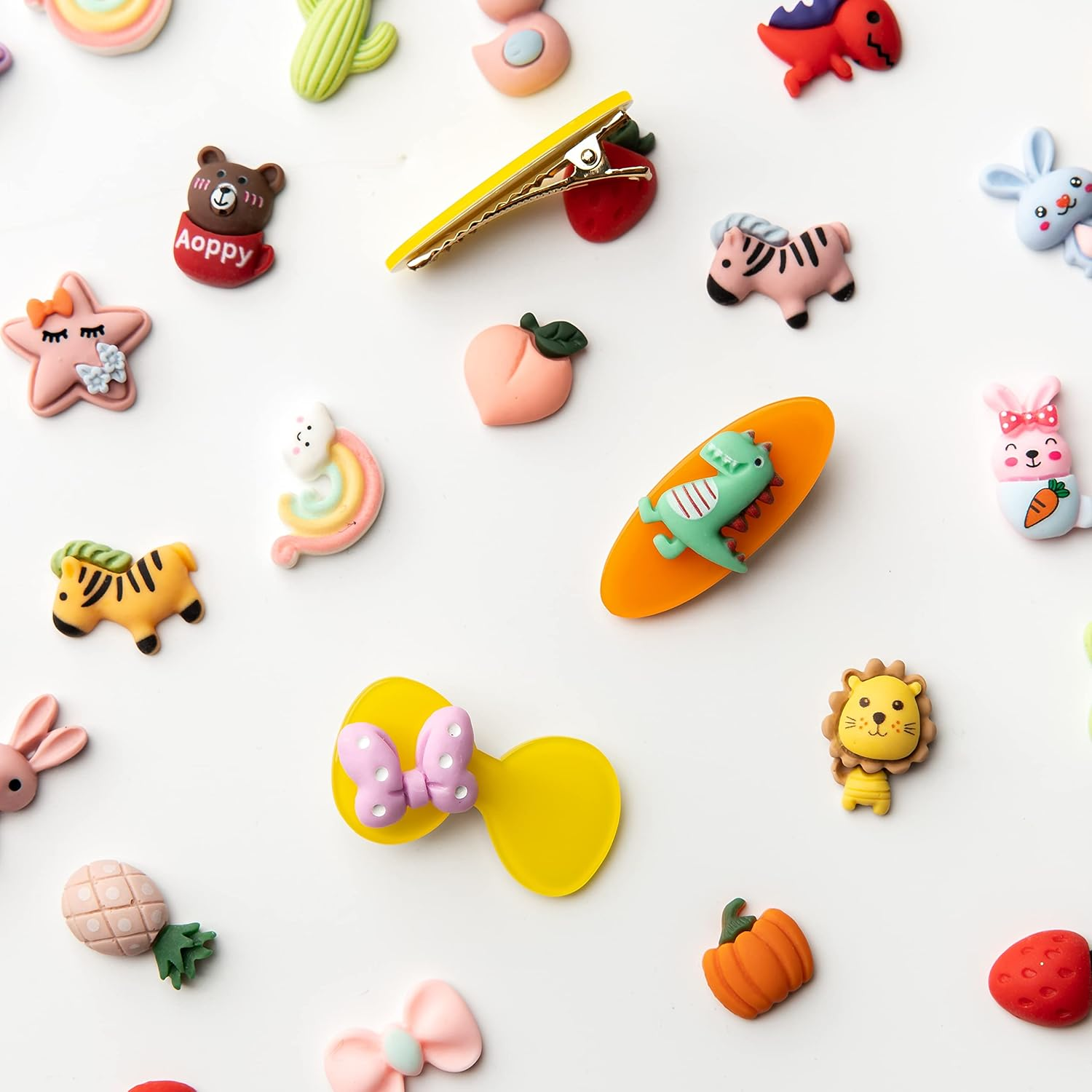 Slime Charms Cartoon Animal and Fruit Cute Set - Mixed Lot Assorted Fruit Resin Flatback Cute Sets for DIY Crafts Making,Decorations,Scrapbooking,Embellishments,Hair Clip 100Pcs - A 25 image number 3