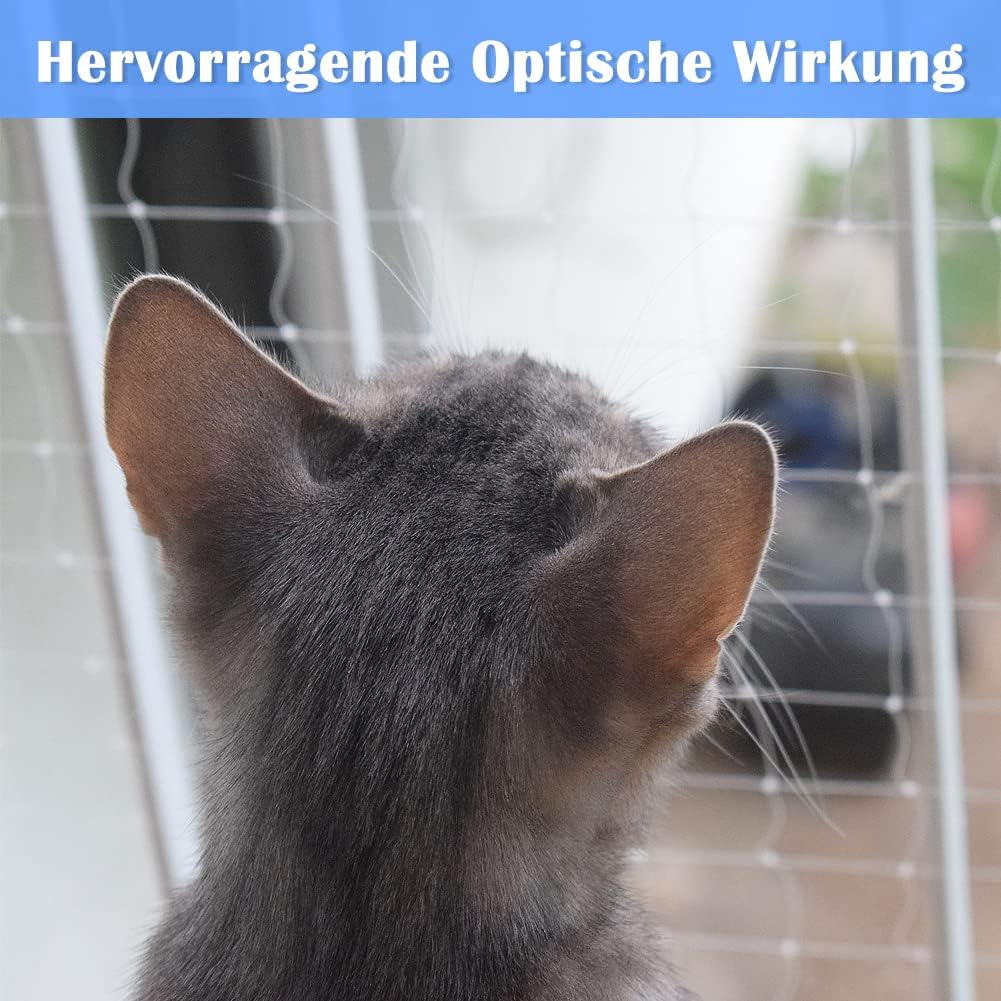 Geluode Cat Safety Net for Balcony and Windows, Transparent Cat Protection Net, Durable, Bite and Tear-Resistant, Includes Fixing Set 2 X 1.5 image number 1