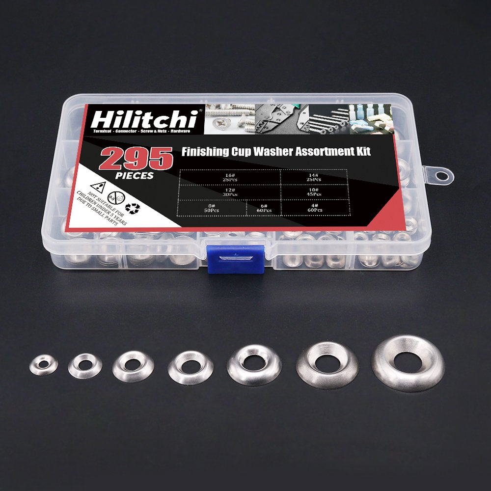 Hilitchi 295-Pcs [#4 - #16] Finishing Cup Countersunk Washer Assortment Set - 304 Stainless Steel image number 2