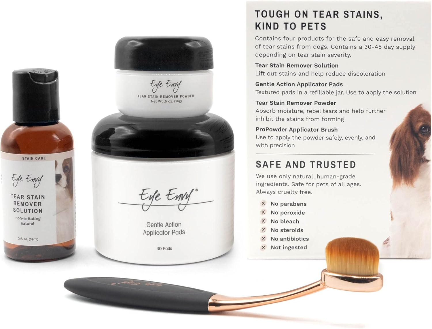 Eye Envy Dog Tear Stain Remover Starter Kit with Propowder Brush | Stain Solution, Applicator Pads, Stain Powder and Large Applicator Brush | Lasts 30-45 Days image number 3