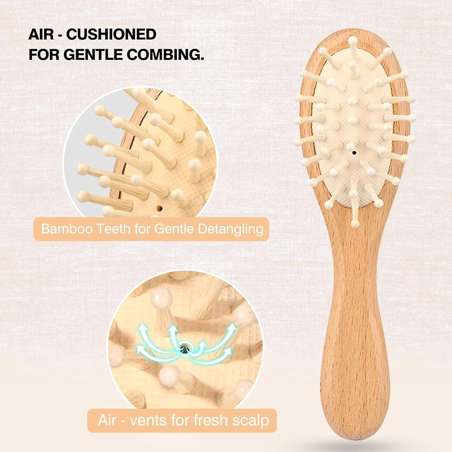 Natural Wooden Baby Grooming Set, 3-Piece with Goat Hair Brush, Comb and Storage Bag image number 4