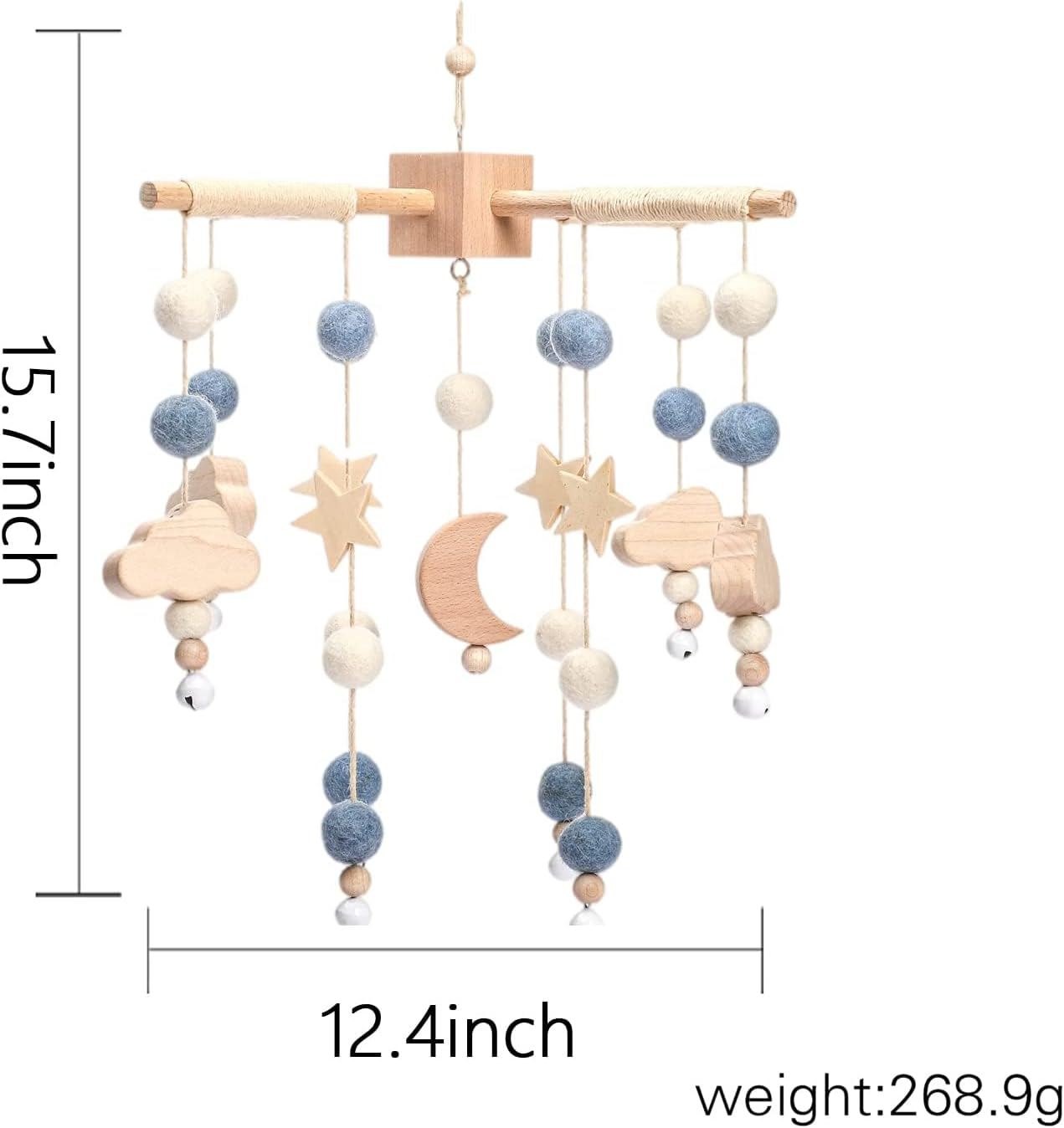 Promise Babe Clouds Wooden Baby Mobile - Blue Moon Design for Girl'S Bed - Fixed Floor Stand image number 5