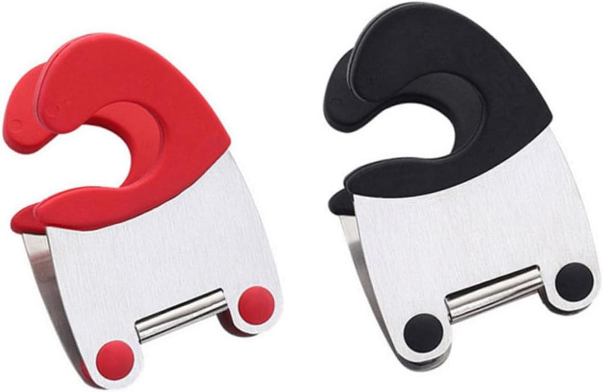 HOLIDYOYO 2Pcs Stainless Steel Pot Clip Spoon Rest Holder with Anti-Scald Rubber Grip Kitchen Utensil Stand for Cooking Pots and Spatulas Red Black