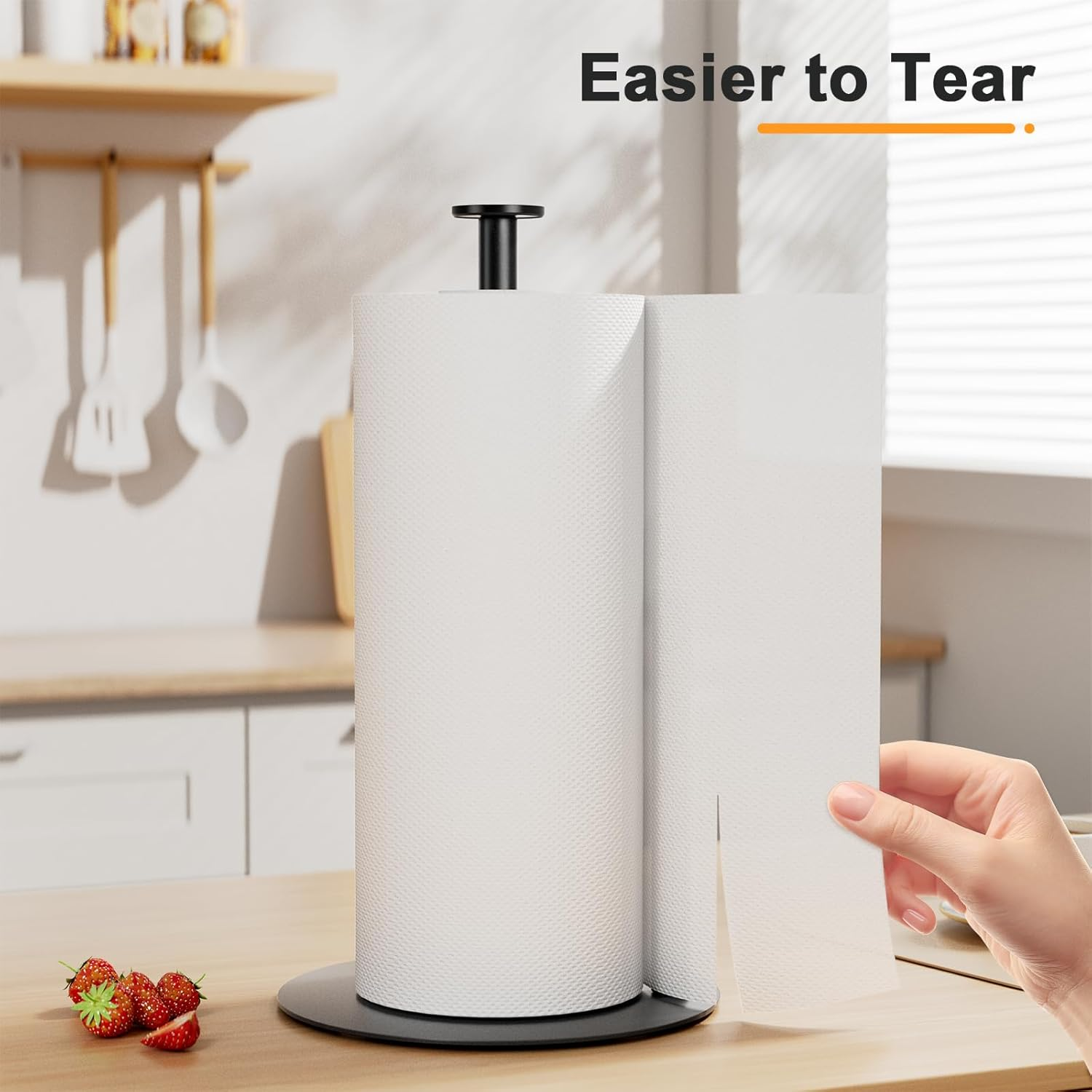 Paper Towel Holder Countertop, Premium Stainless Steel Kitchen Roll Dispenser for Kitchen Organization and Storage,Weighted round Base Vertical Paper Towel Roll Holder Stand(Black) image number 3