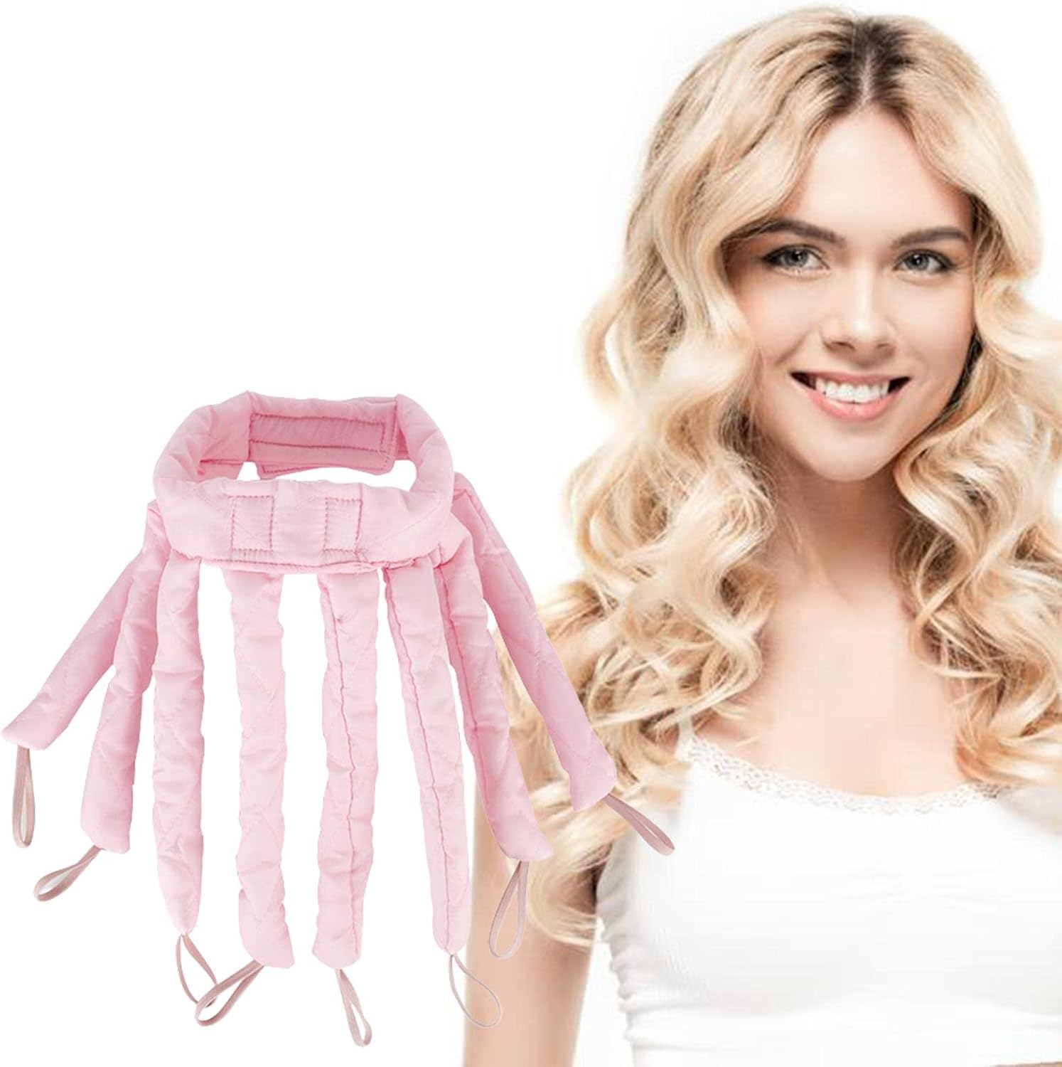 Octopus No Heat Curlers, Octopus Heatless Curlers Headband, Sleep Curling Iron Hair Curling Tools Hair Rollers for Long & Short Hair for Overnight B/M - Blue image number 7