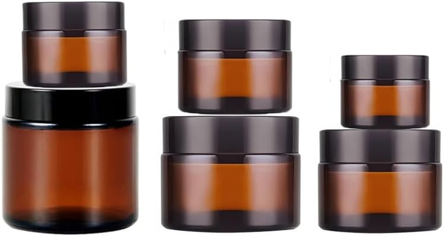 6 Pack Black Glass Jars with Lids & Inner Liners,5/10/15/20/30/60 Gram Small Glass Jar Travel Size Containers,Empty round Cosmetic Containers for Cream,Lotion,Powder,Lip Balms,Eye Creams