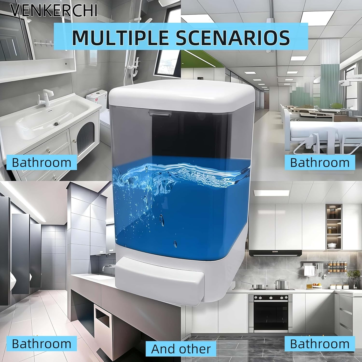 Manual Soap Dispenser Kitchen Bathroom Hand Wall Mounted Dispensers Commercial for Liquid Containers Shampoo Gel Chamber Plastic - 1000Ml(33.8 Oz) image number 4