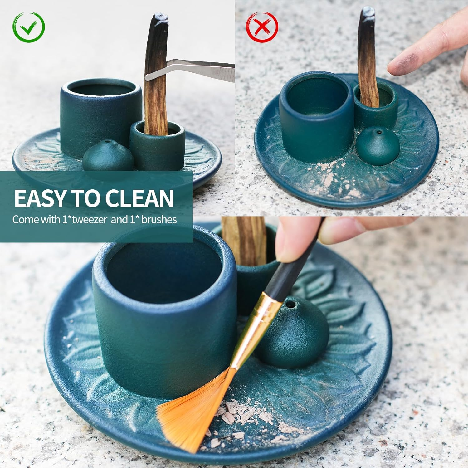 Palo Santo Sticks Holder, Multi-Purpose Handmade Ceramic Incense Burner for Palo Santo Incense Sticks, Sage Holder for Burning, Ash Catcher Tray for Meditation Yoga Room - Brown White image number 5