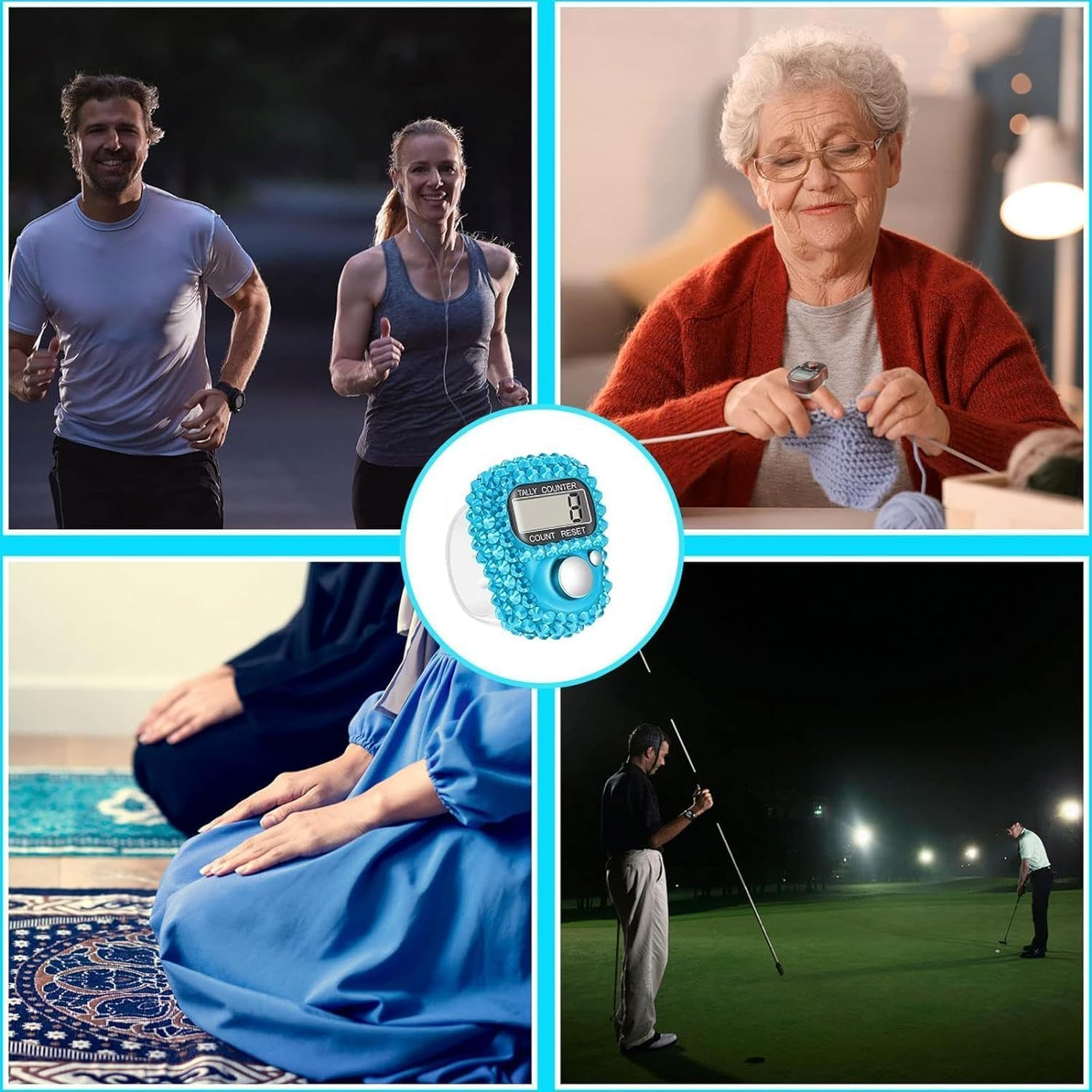 Jowxsx Blue Electronic Finger Tally Counter, Convenient Finger Clicker Counter, Portable Digital Display Tally Counter, Resettable Mini Lap Counter for Golf Goods Counting Lap Knitting Accessories image number 4