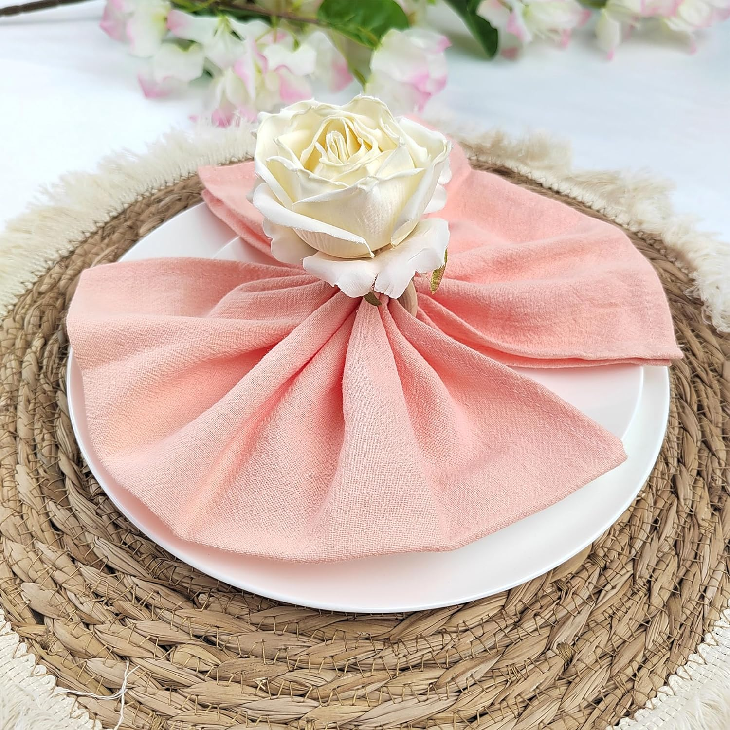 Cloth Napkins Rustic Cotton Cloth Napkins Set of 10 Soft Table Napkins 45X45Cm Washable Dinner Napkins for Christmas Wedding Party Fall Decor (Pink) - Blue image number 4