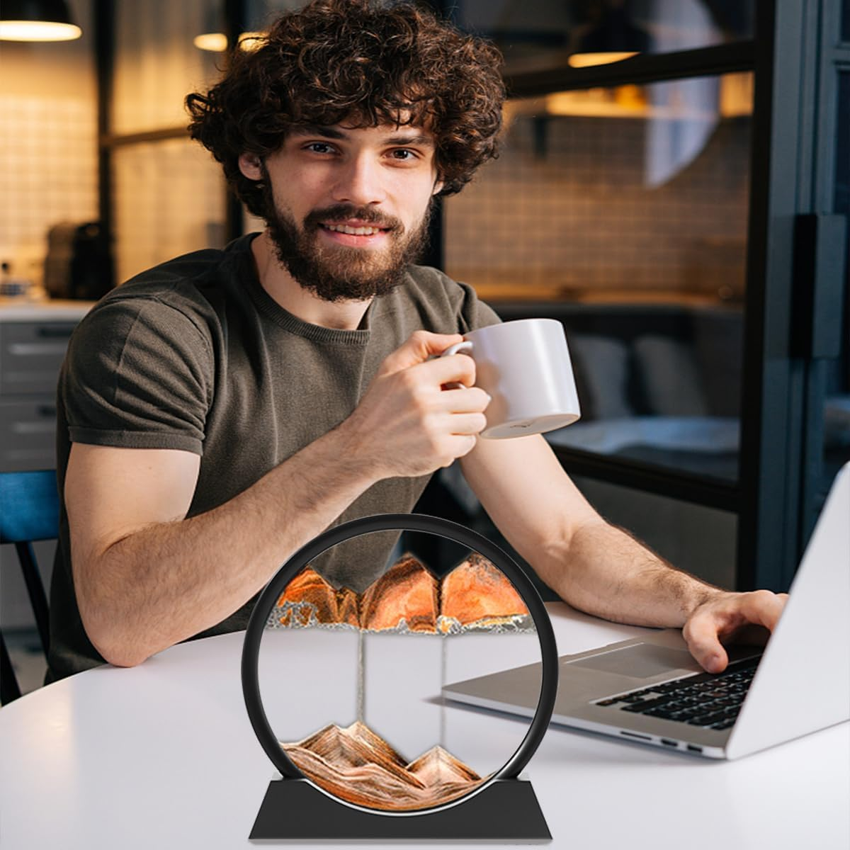 Sandbilder-Moving Sand Art Decor, Falling Picture in Motion, 3D Deep Sea Sandscape, Flowing Relaxing Toy, Rotating Display for Desktop Office Home (Black, 12") image number 5