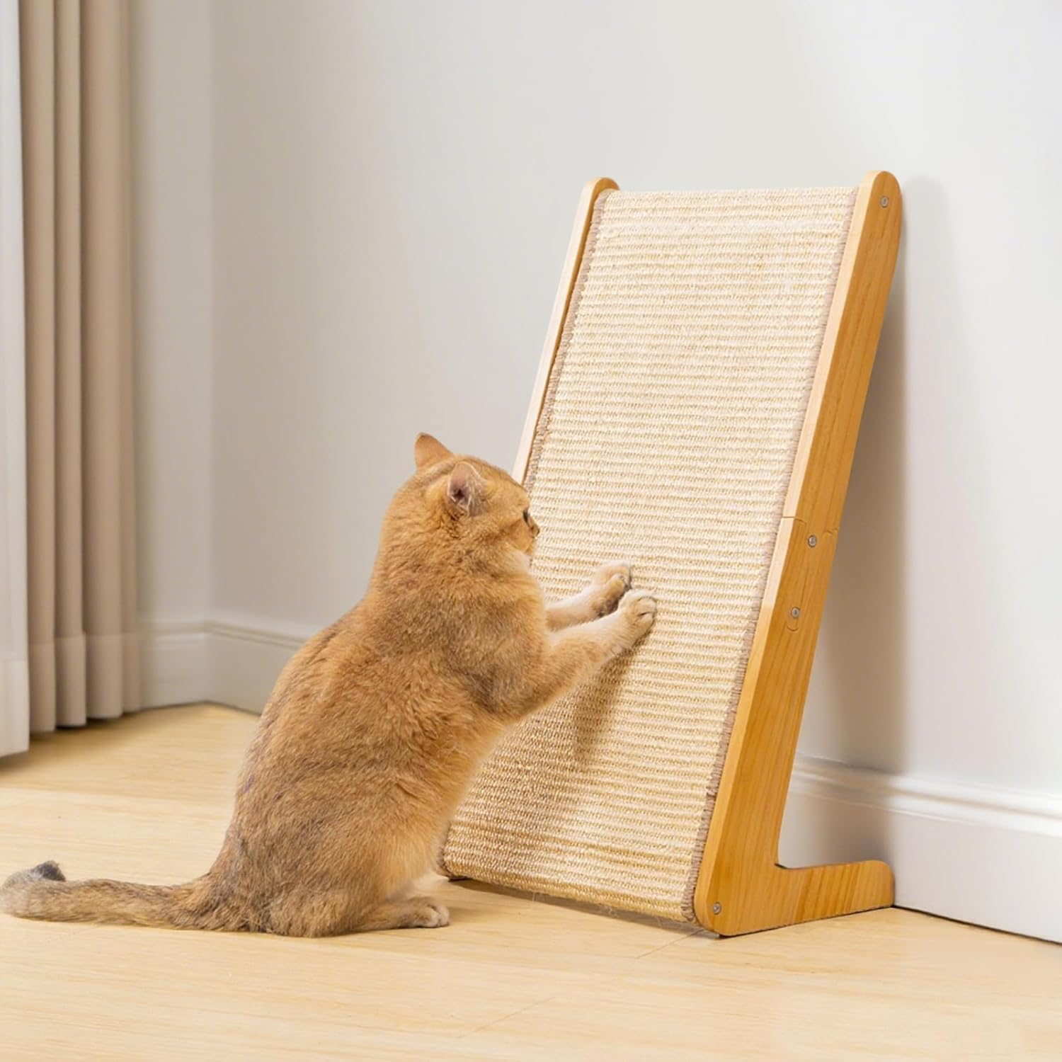 Avont Sisal Cat Scratcher, 24.8 Inch Vertical L-Shaped Large Scratching Board with 110&deg; Angled Ramp for Indoor Cats, Durable and Mess-Free -Nature image number 2