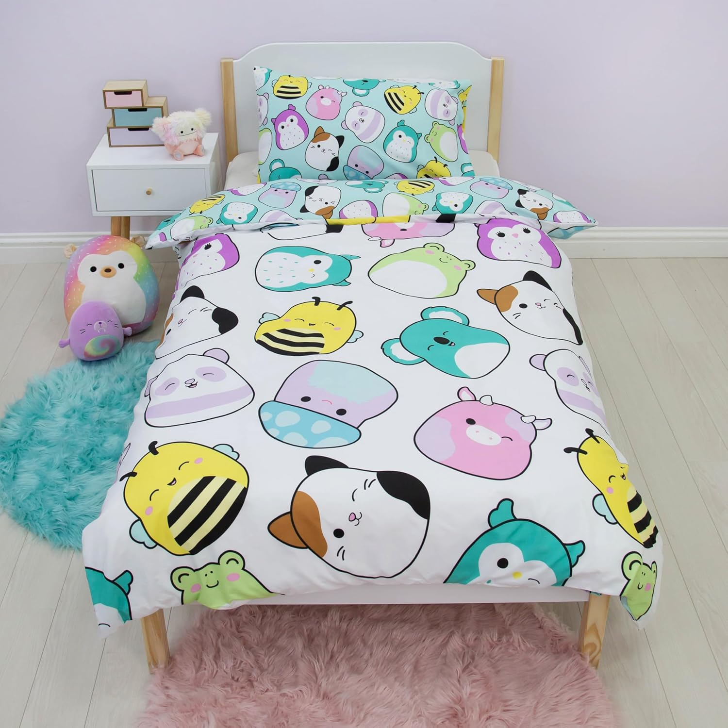 Squishmallows Official Single Duvet Cover Set, Happy Design | Reversible 2 Sided Characters Bedding Cover Including Matching Pillow Case, Multicolor image number 4