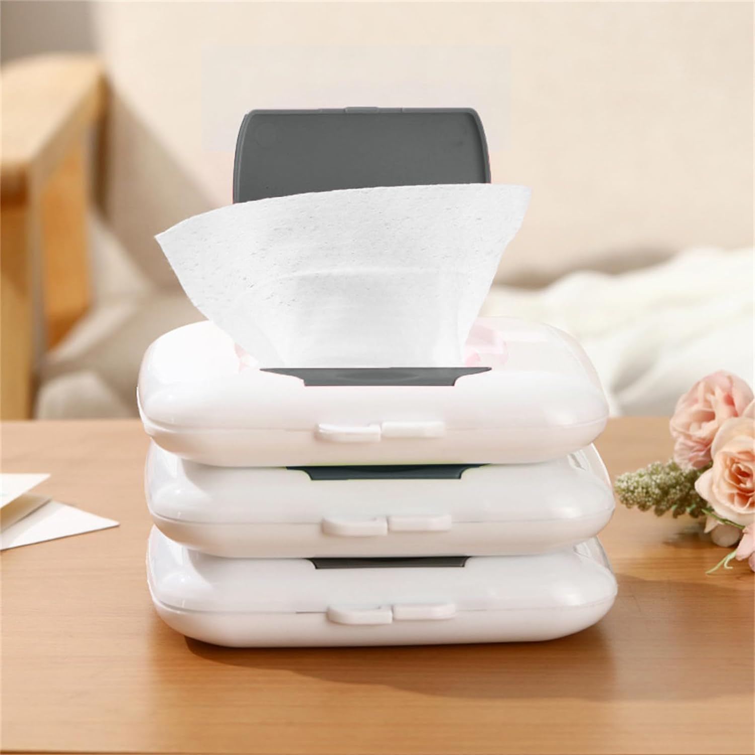 1Pc Gray Travel Wipe Holder Reusable Wet Wipe Container Box Strollers Hanging Dispensers Refillable Wipe Case Safe Wet Storage Wipe Holders Wipes and Holders image number 2