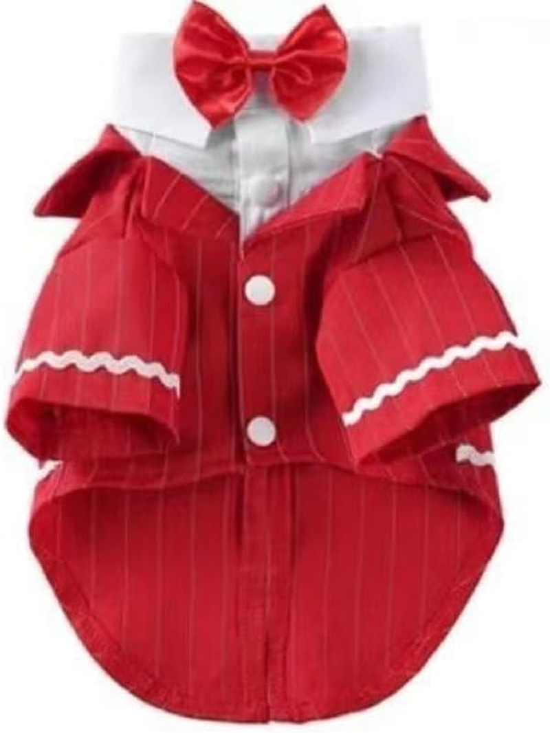 Dog Tuxedo Formal Shirt, Puppy Suit Pet Costume with Bow Tie for Wedding Party Birthday, Doggie Gentleman Outfits Halloween Pet Dress-Up Cosplay Clothes for Small Medium Dogs (Red, L)
